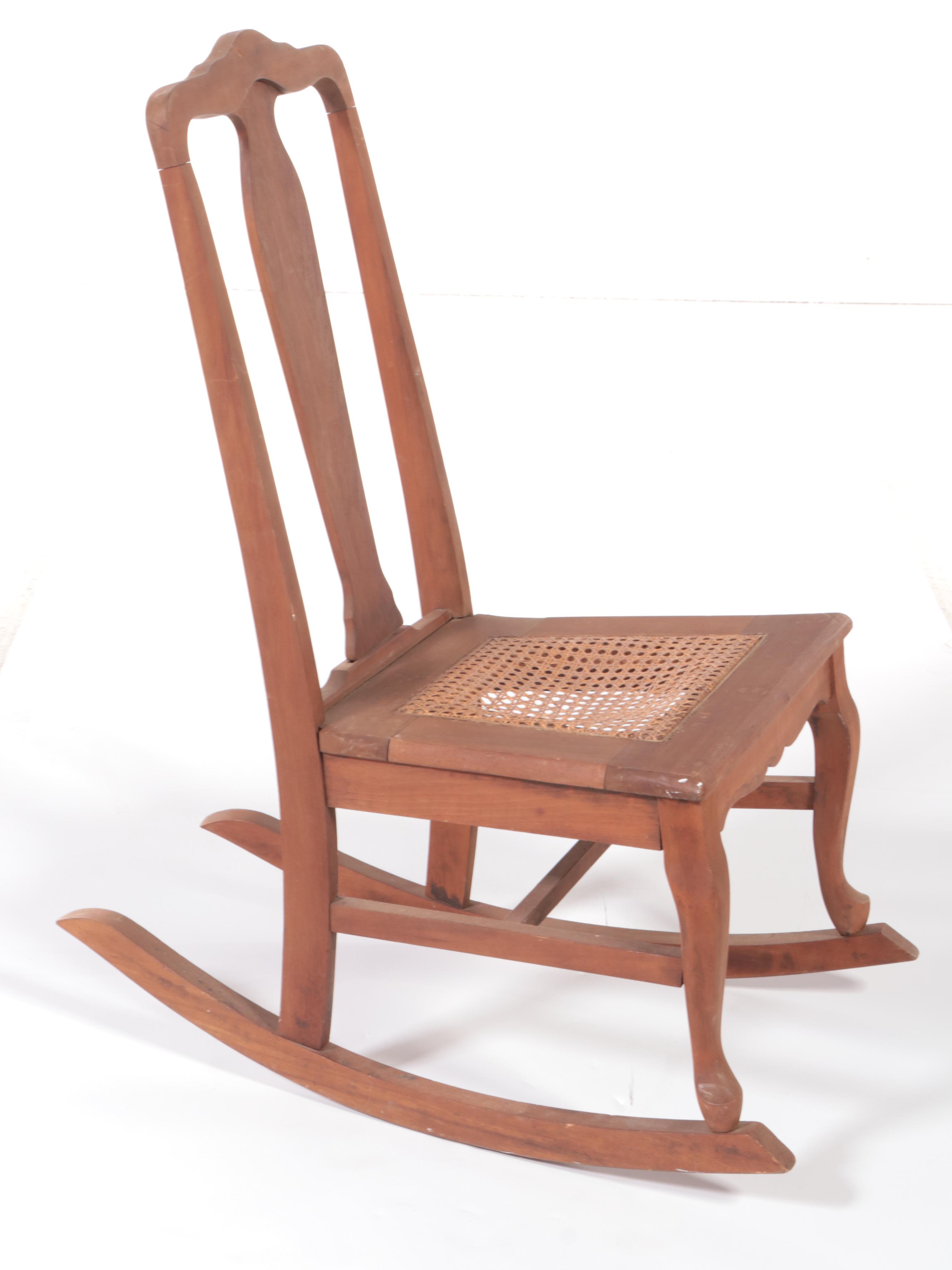 Late Victorian Walnut-Finish Rocking Chair with Cane Seat, Early 20th Century
