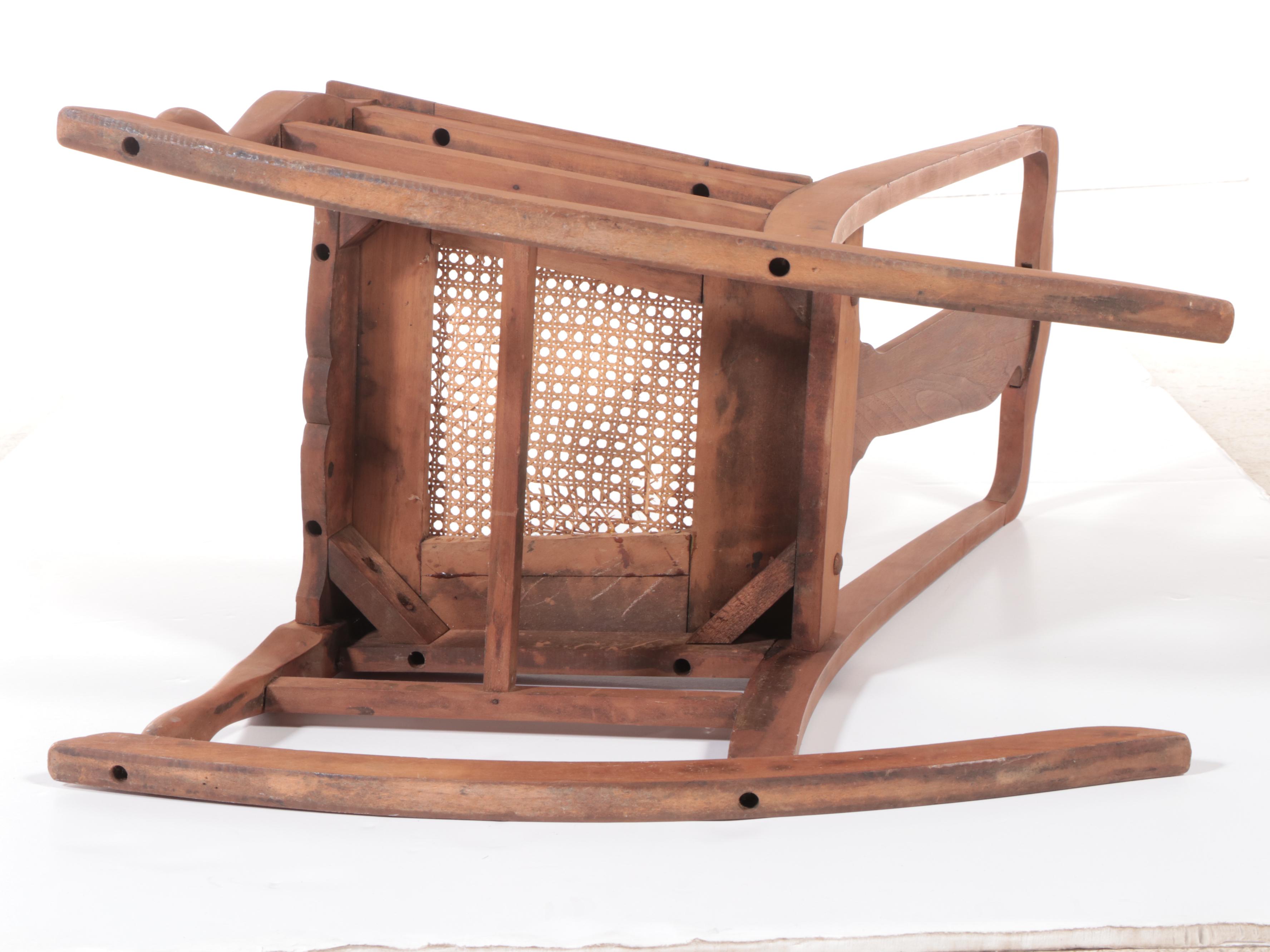 Late Victorian Walnut-Finish Rocking Chair with Cane Seat, Early 20th Century