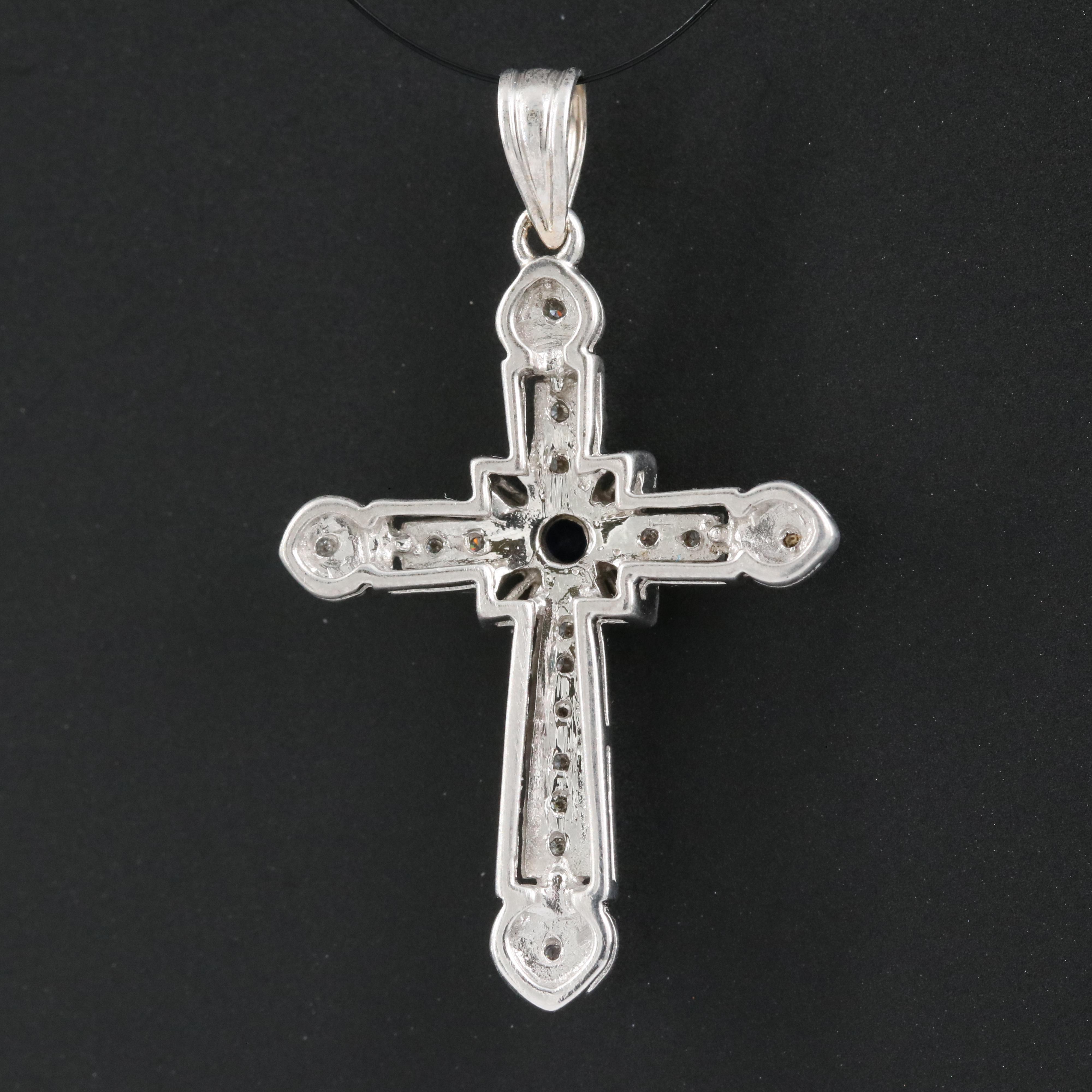 14K Sapphire and Diamond Cross Pendant with Milgrain Trim