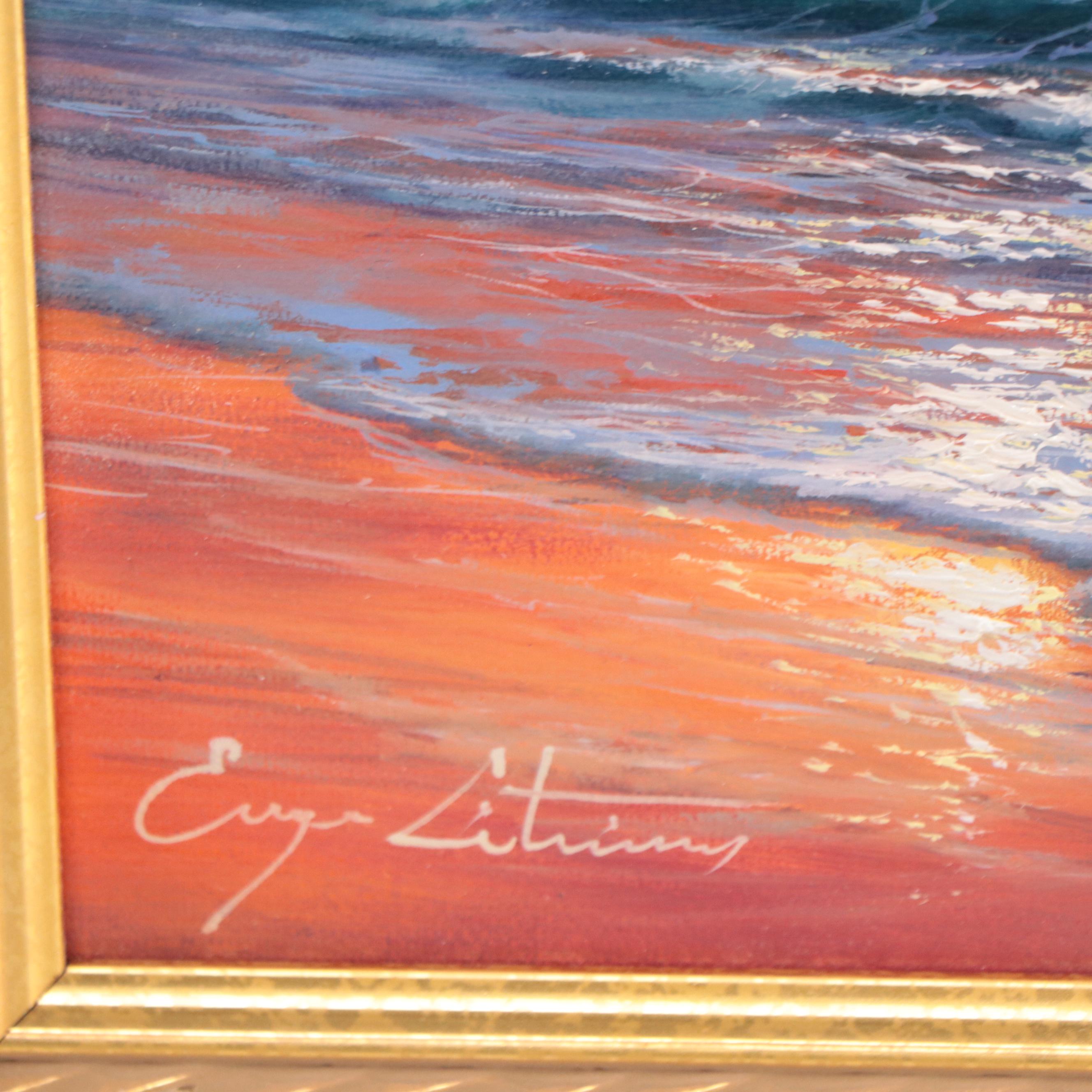 Jevgenijus Litvinas Oil Painting of Ocean and Sunset