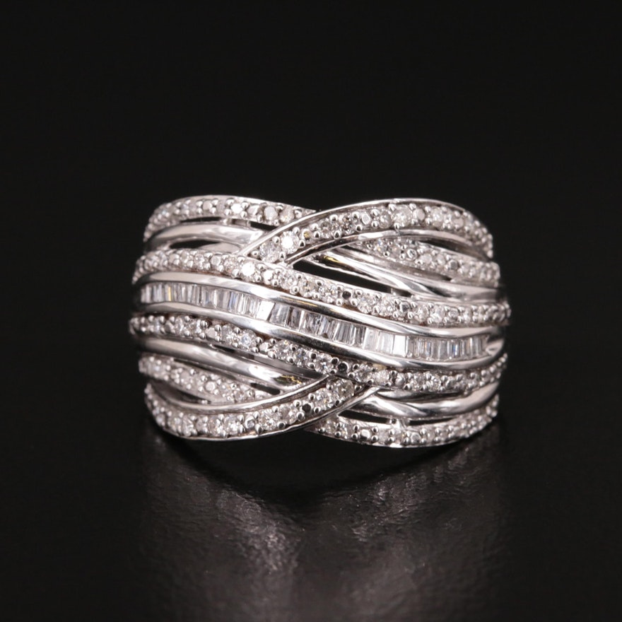 Sterling and Diamond Crossover Ring