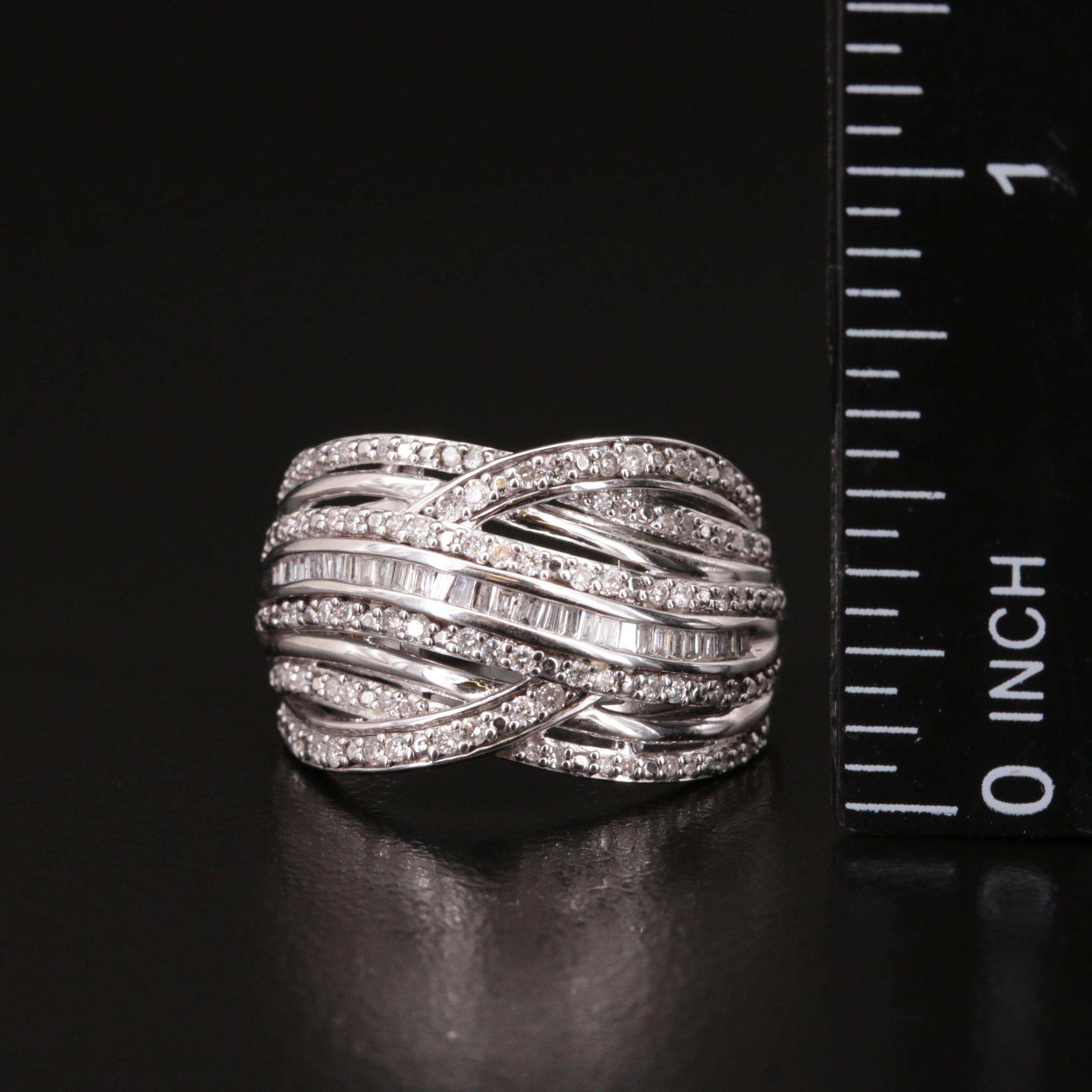 Sterling and Diamond Crossover Ring