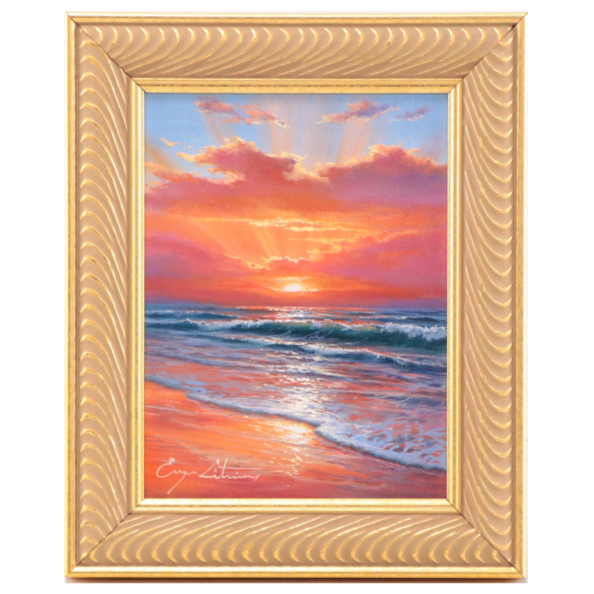 Jevgenijus Litvinas Oil Painting of Ocean and Sunset
