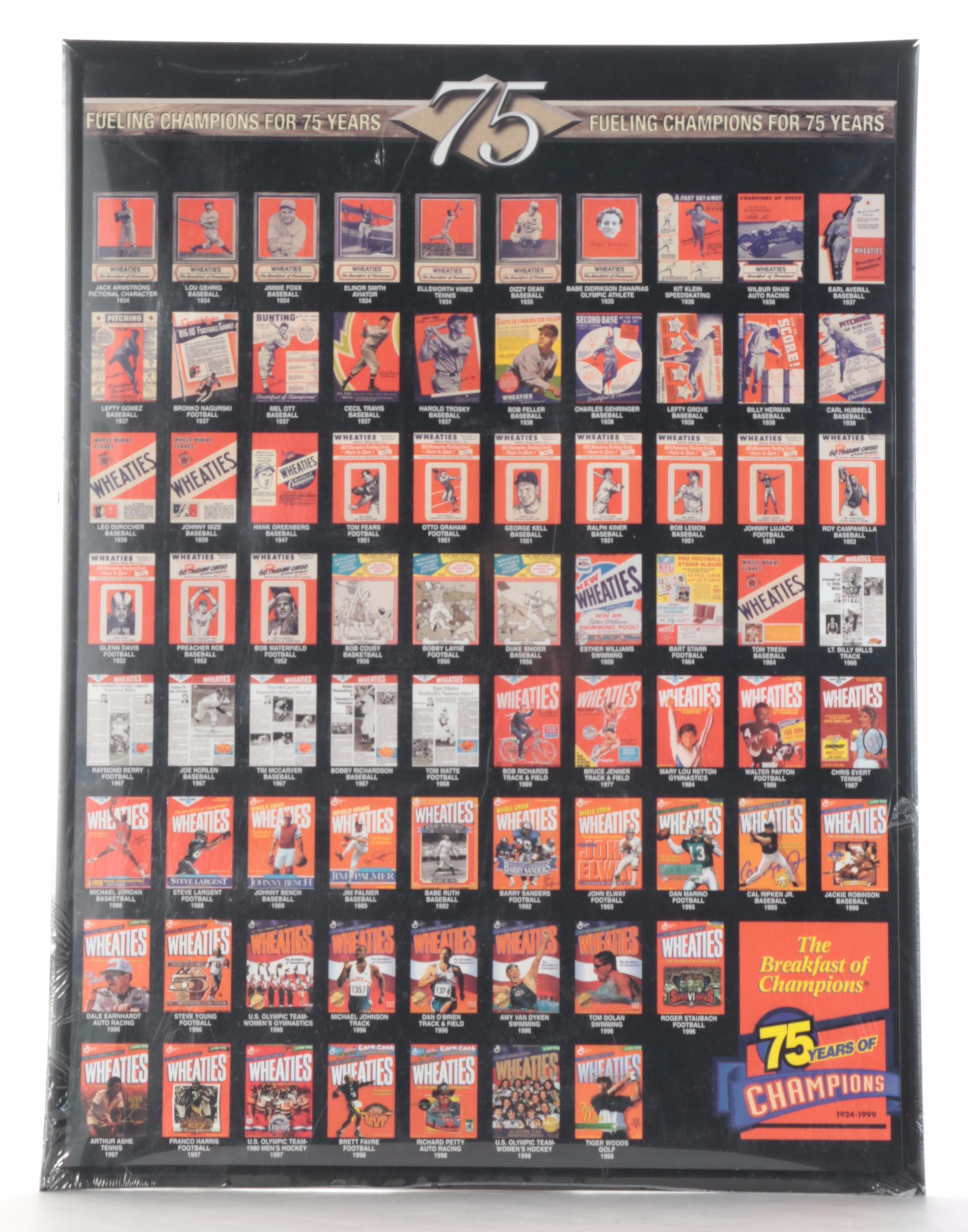 1995 Topps Proof Uncut Baseball Card Sheet, Wheaties 75 Years Framed Poster