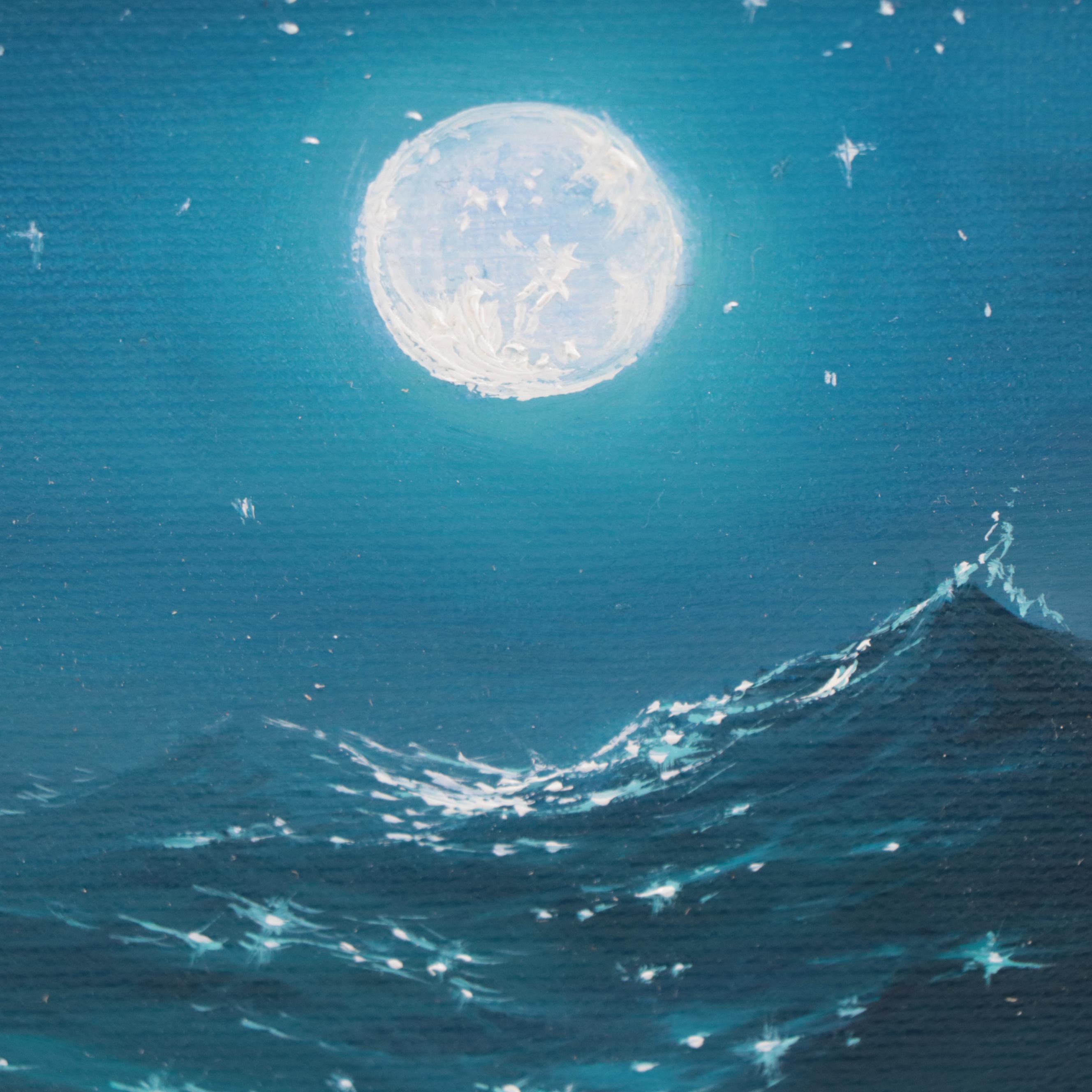Jevgenijus Litvinas Oil Painting of Ocean and Full Moon