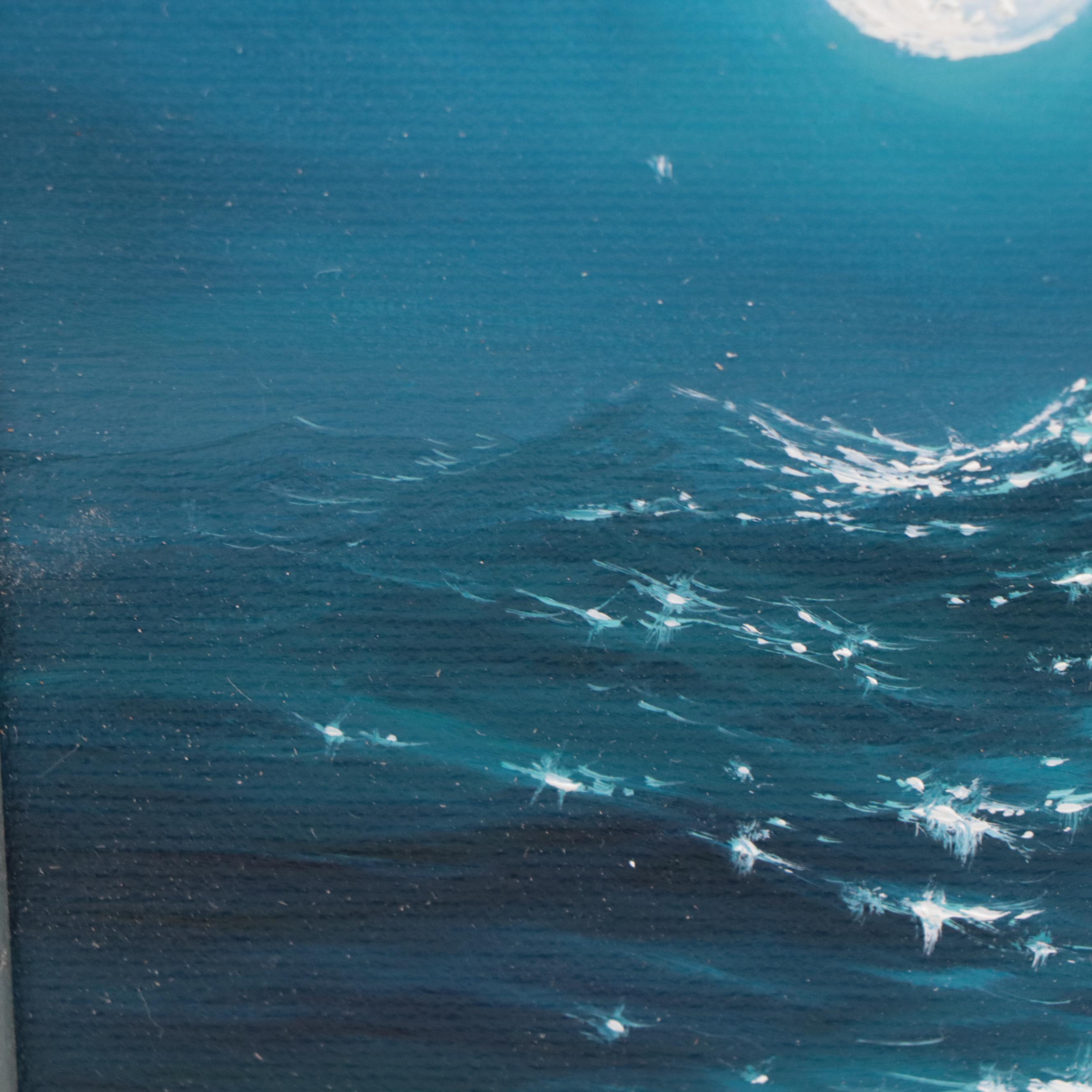 Jevgenijus Litvinas Oil Painting of Ocean and Full Moon