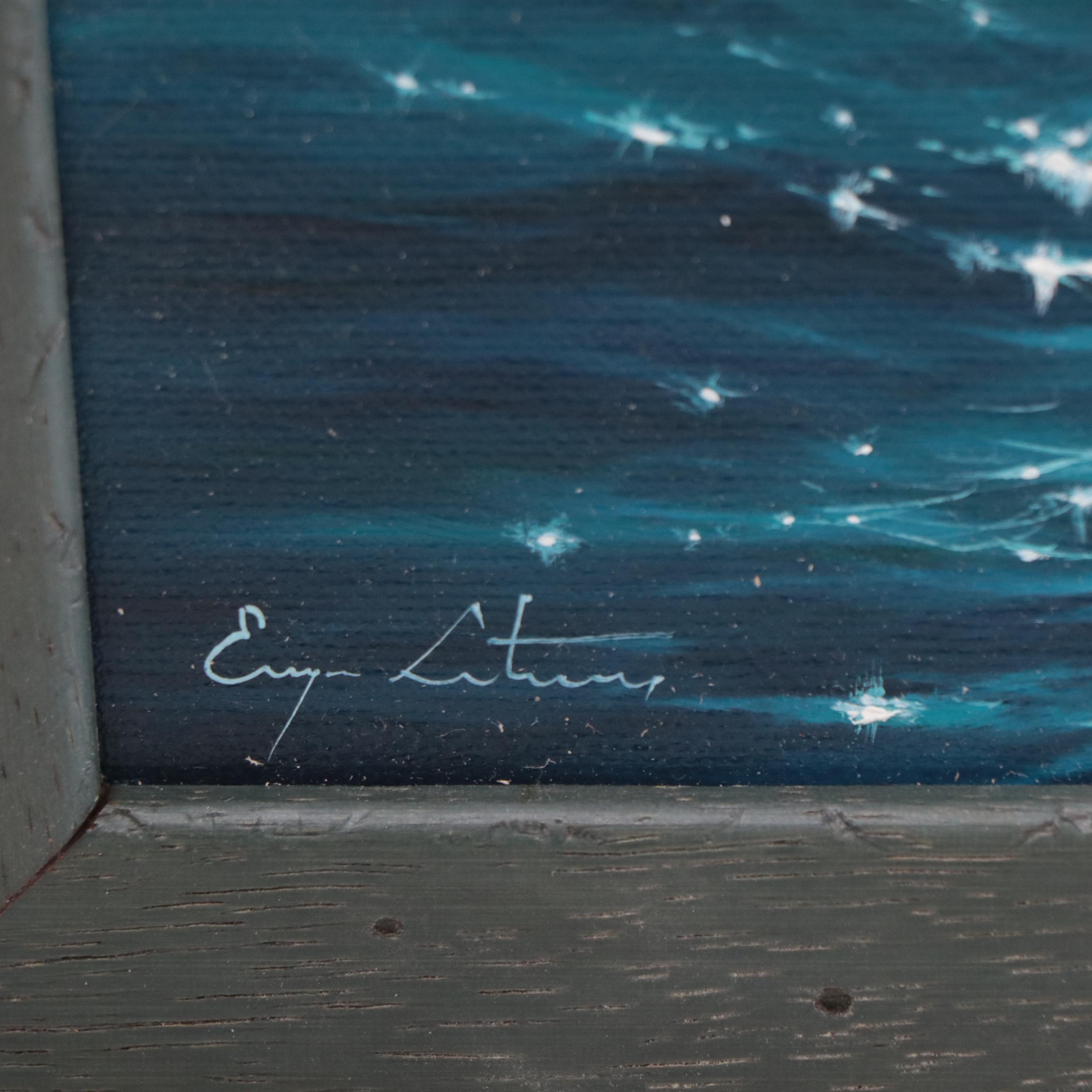 Jevgenijus Litvinas Oil Painting of Ocean and Full Moon