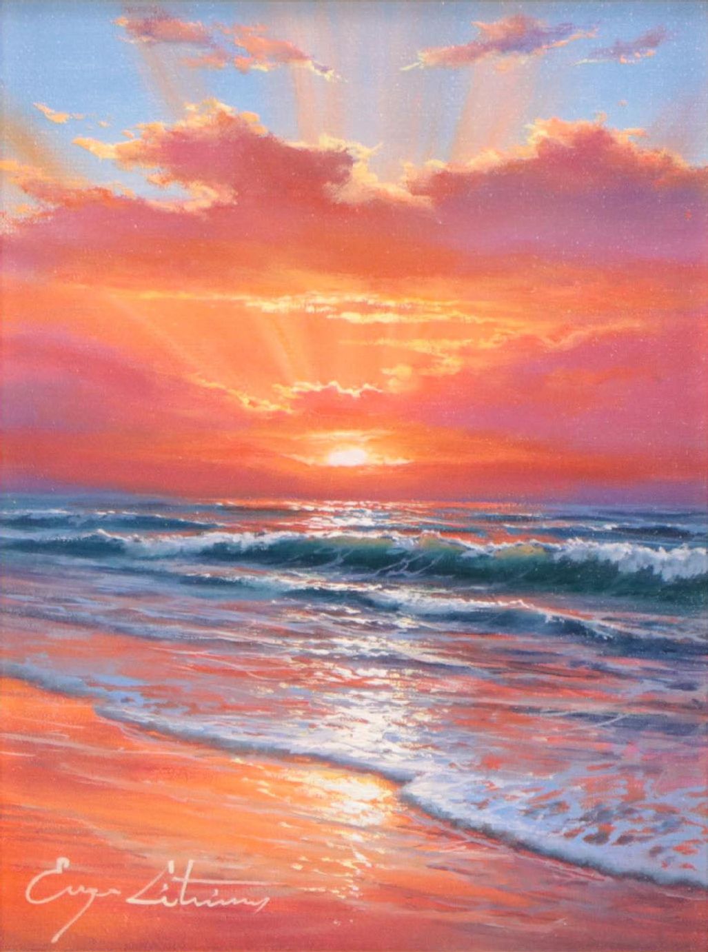 Jevgenijus Litvinas Oil Painting of Ocean and Sunset
