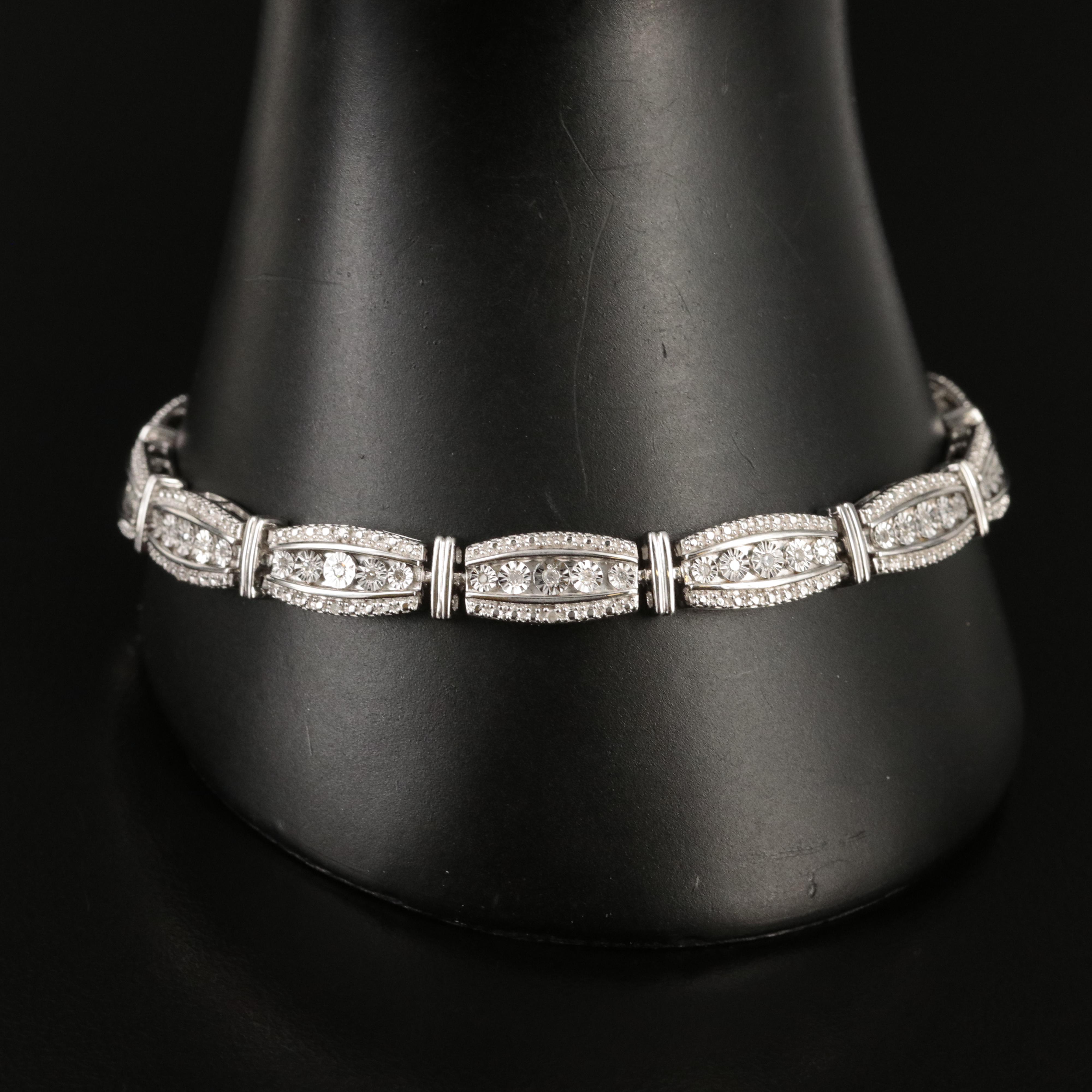 Sterling Diamond Fancy Link Bracelet