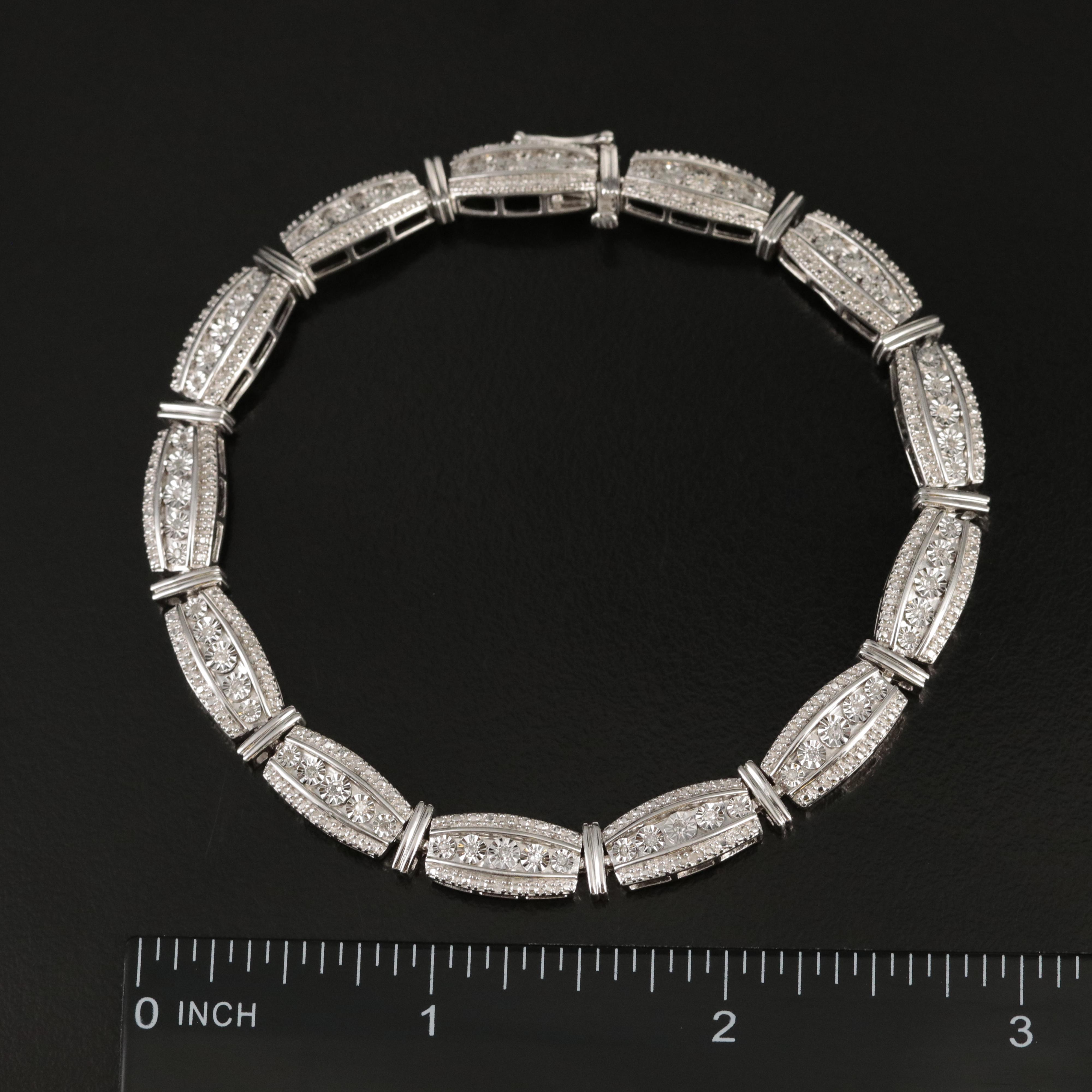 Sterling Diamond Fancy Link Bracelet
