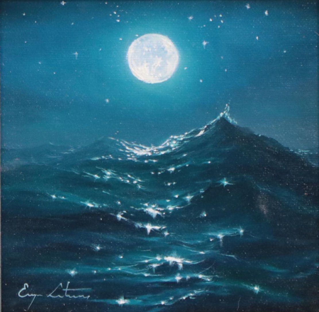 Jevgenijus Litvinas Oil Painting of Ocean and Full Moon