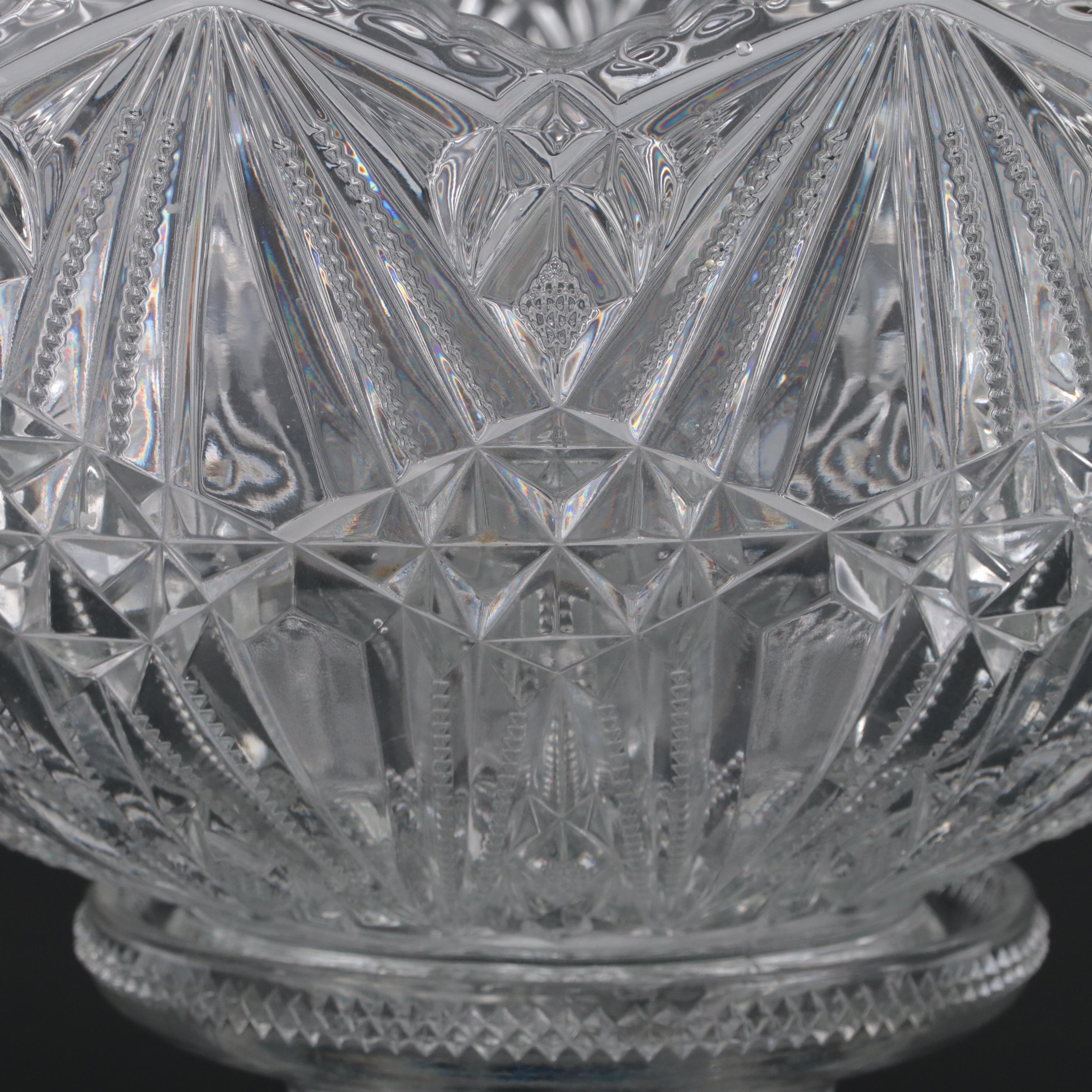 Co-Operative Flint EAPG Punch Bowl, Stand and Cups, Late 19th/ Early 20th C.