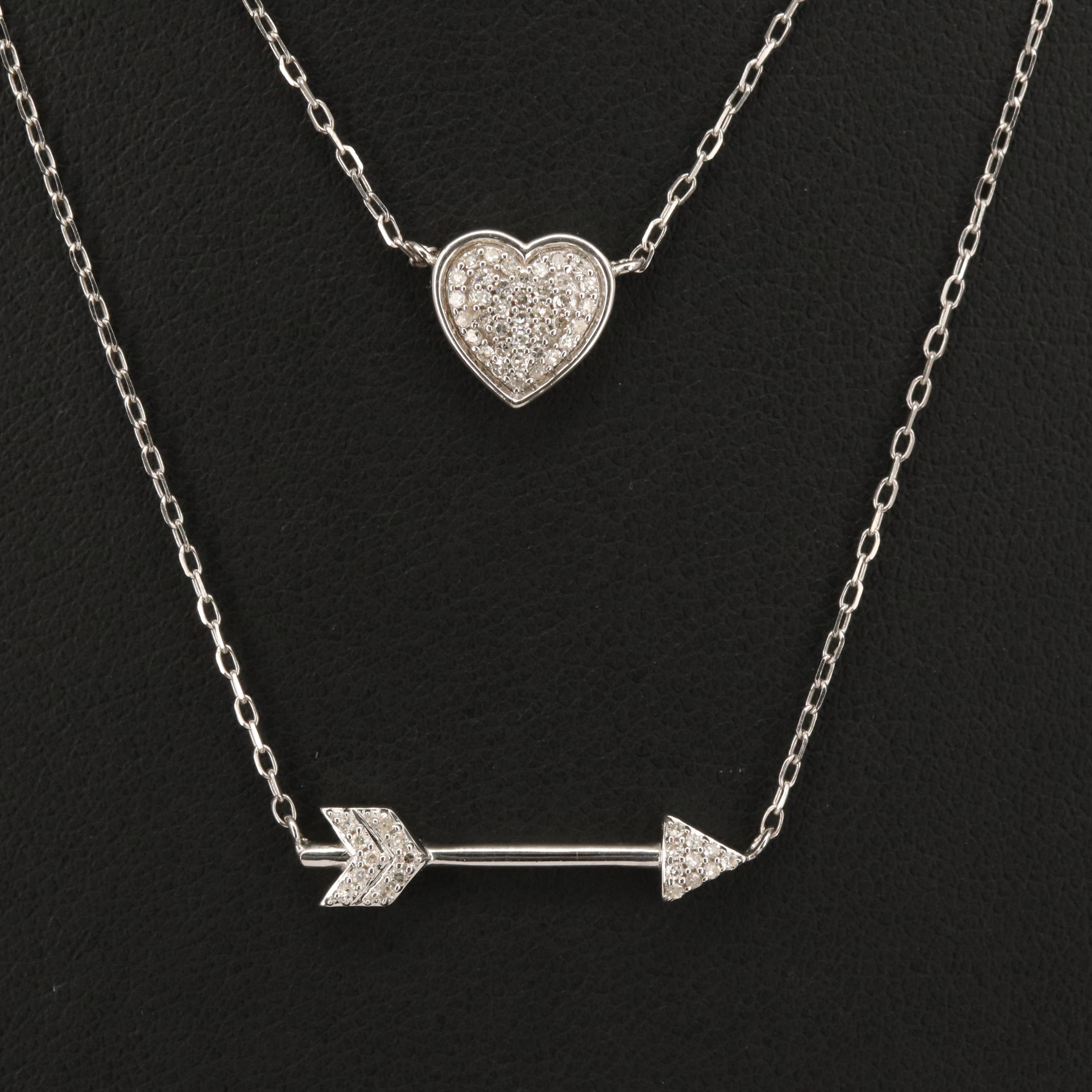 Sterling Diamond Heart and Arrow Pendant on Double Strand Necklace