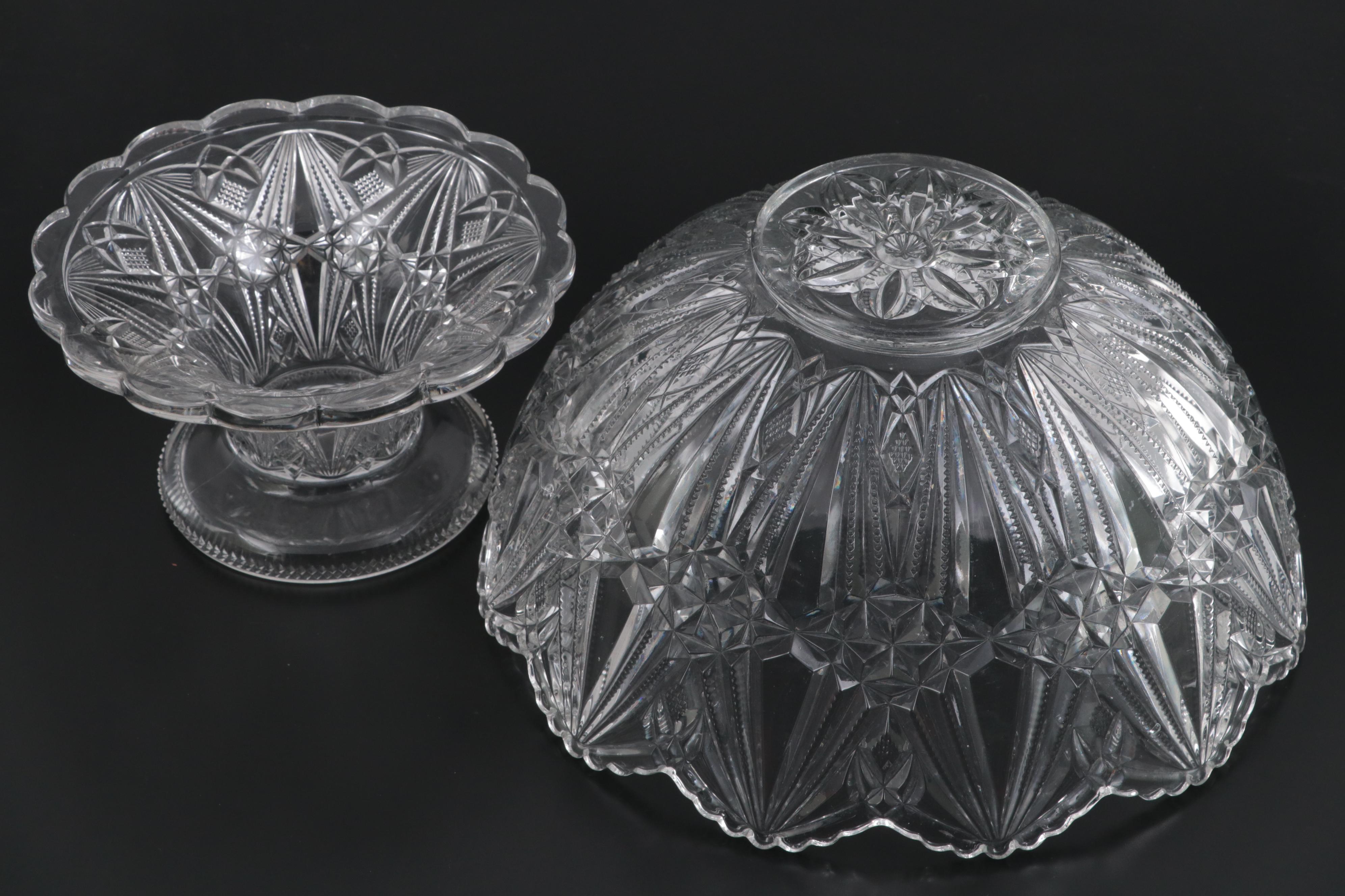 Co-Operative Flint EAPG Punch Bowl, Stand and Cups, Late 19th/ Early 20th C.
