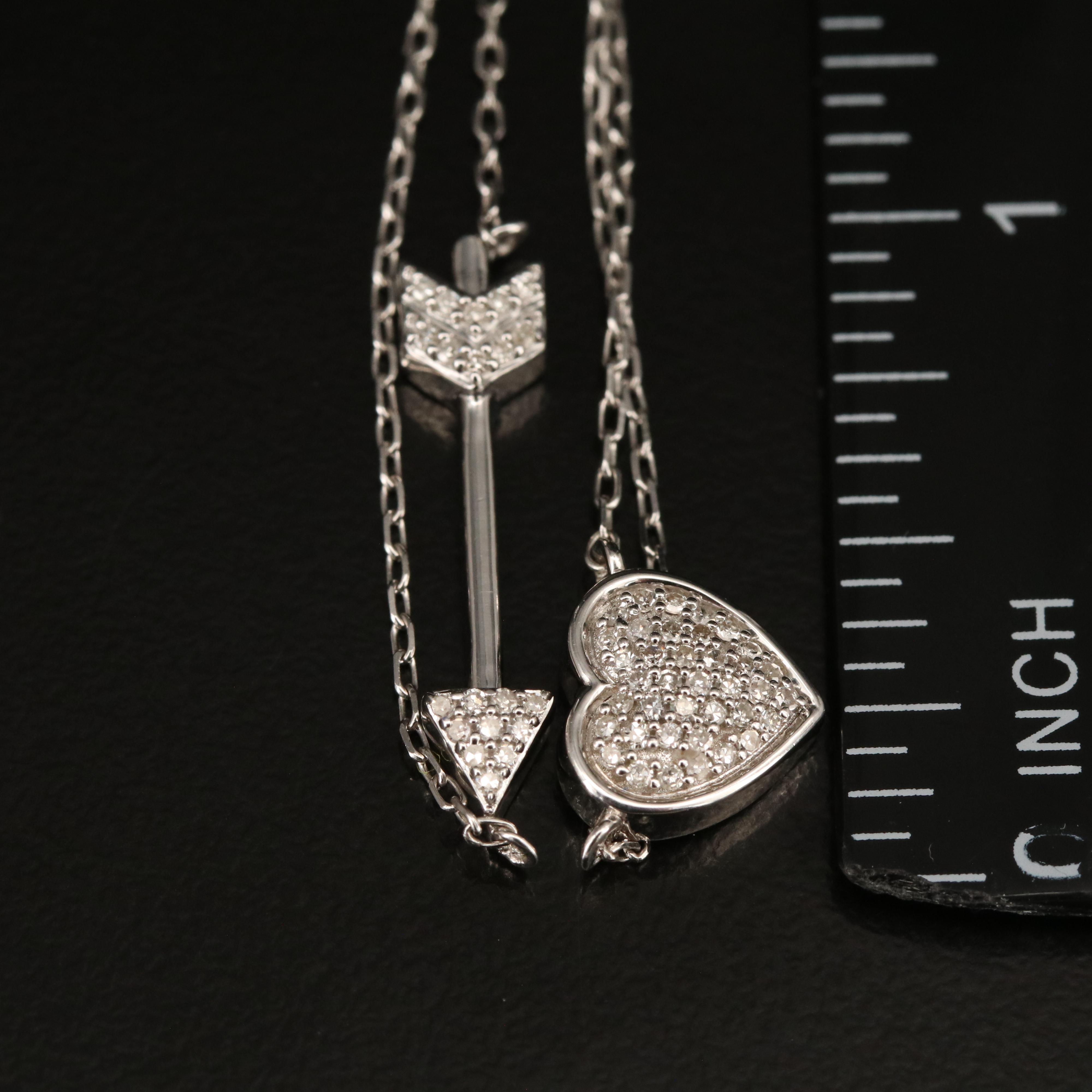 Sterling Diamond Heart and Arrow Pendant on Double Strand Necklace