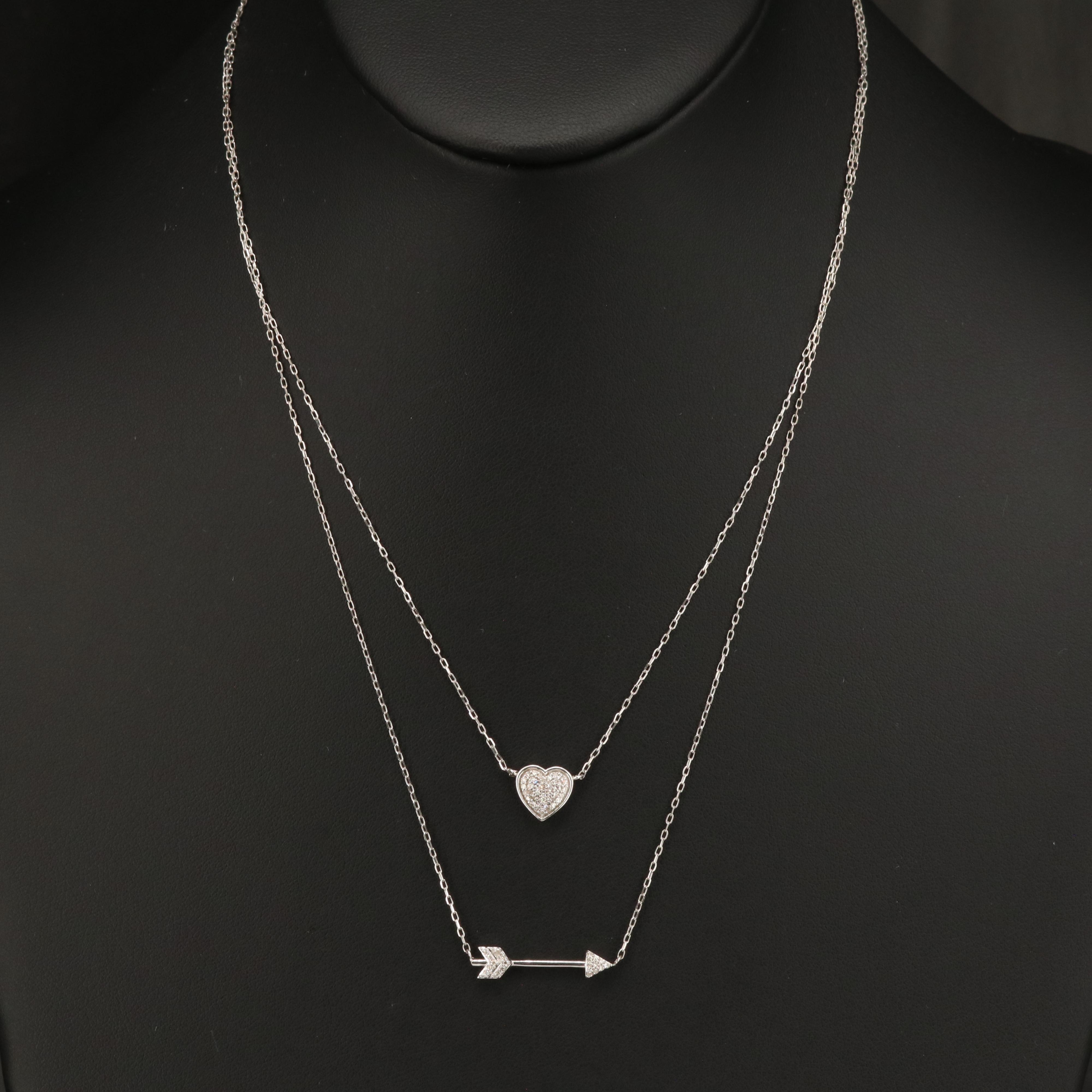 Sterling Diamond Heart and Arrow Pendant on Double Strand Necklace