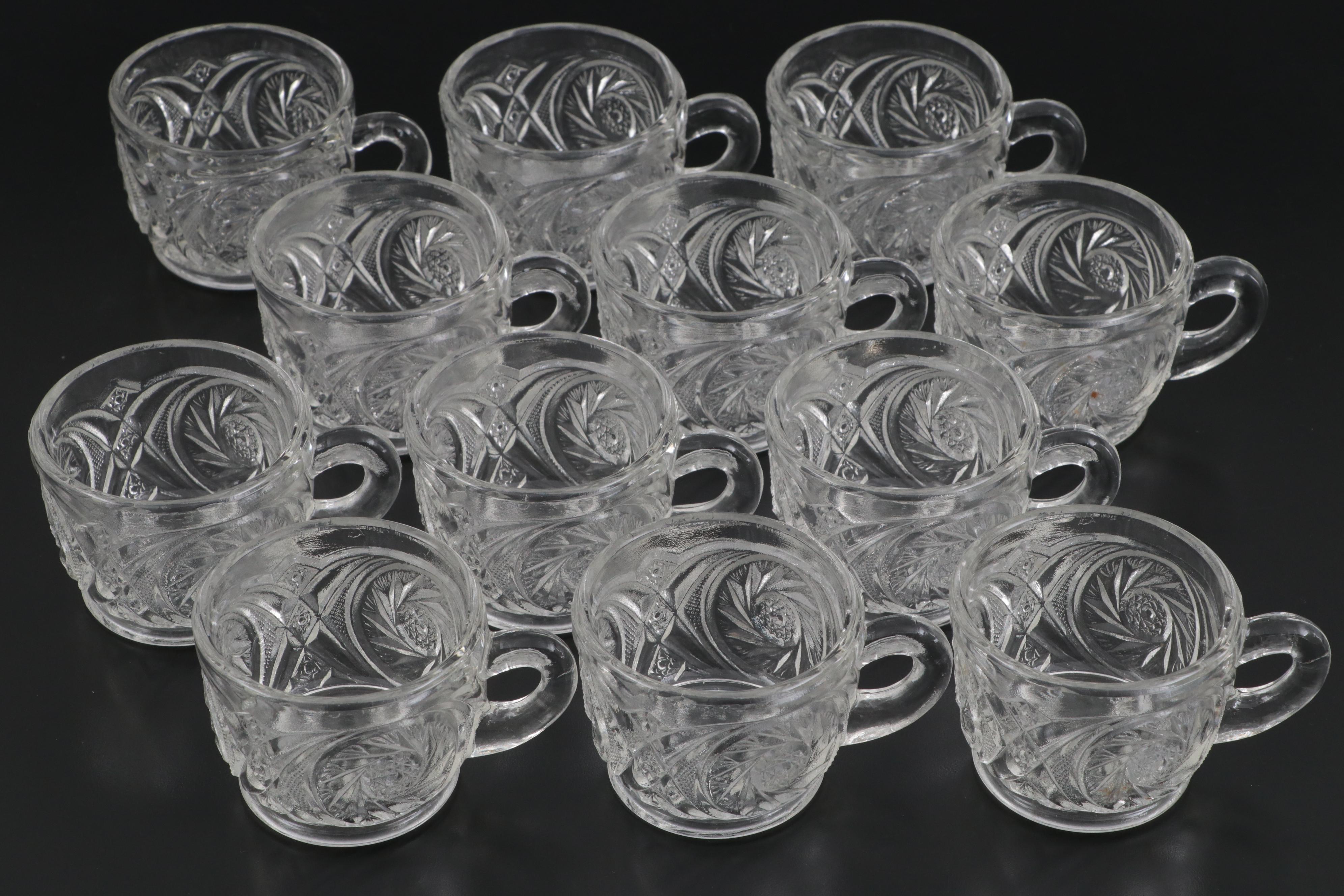 Co-Operative Flint EAPG Punch Bowl, Stand and Cups, Late 19th/ Early 20th C.
