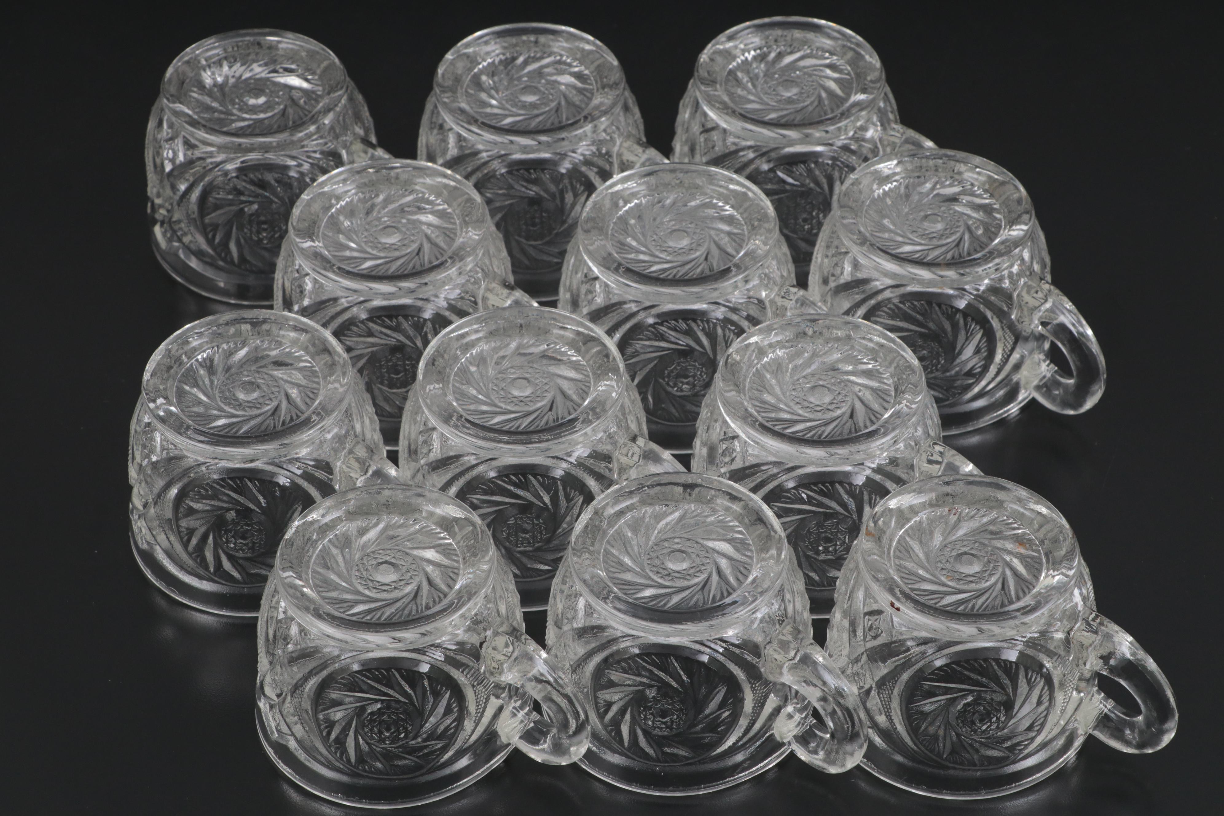 Co-Operative Flint EAPG Punch Bowl, Stand and Cups, Late 19th/ Early 20th C.