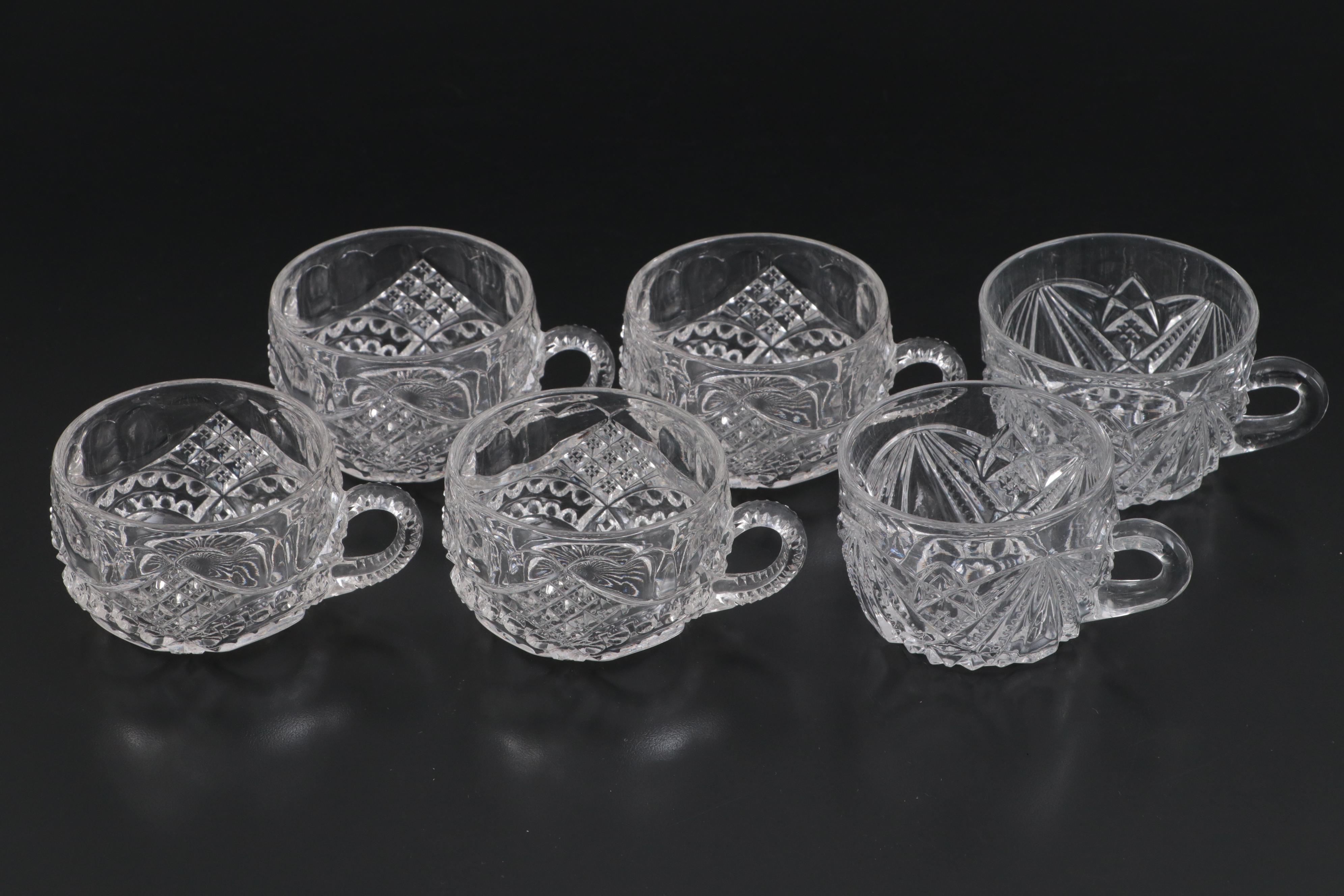 Co-Operative Flint EAPG Punch Bowl, Stand and Cups, Late 19th/ Early 20th C.