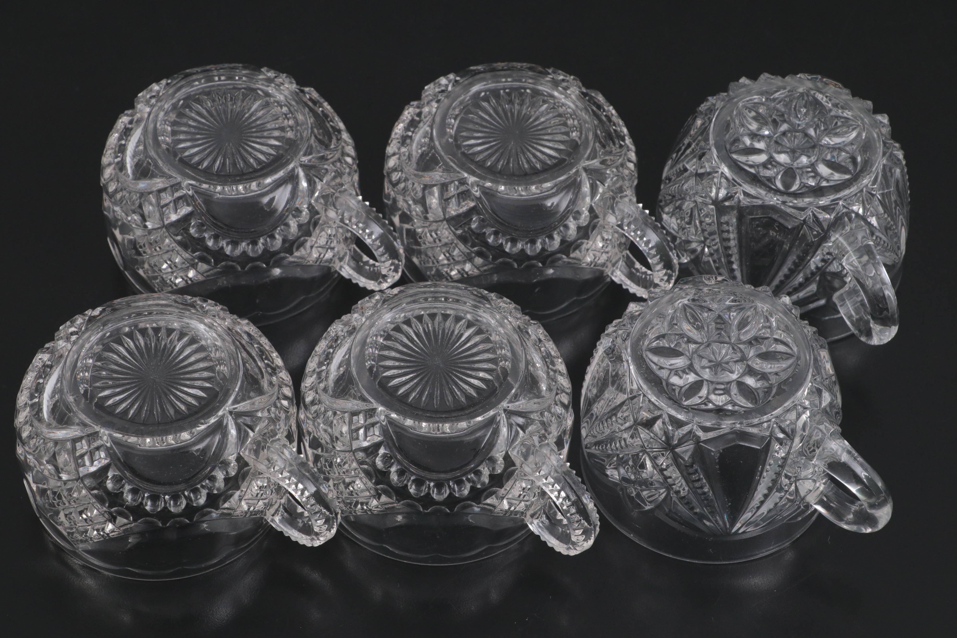 Co-Operative Flint EAPG Punch Bowl, Stand and Cups, Late 19th/ Early 20th C.