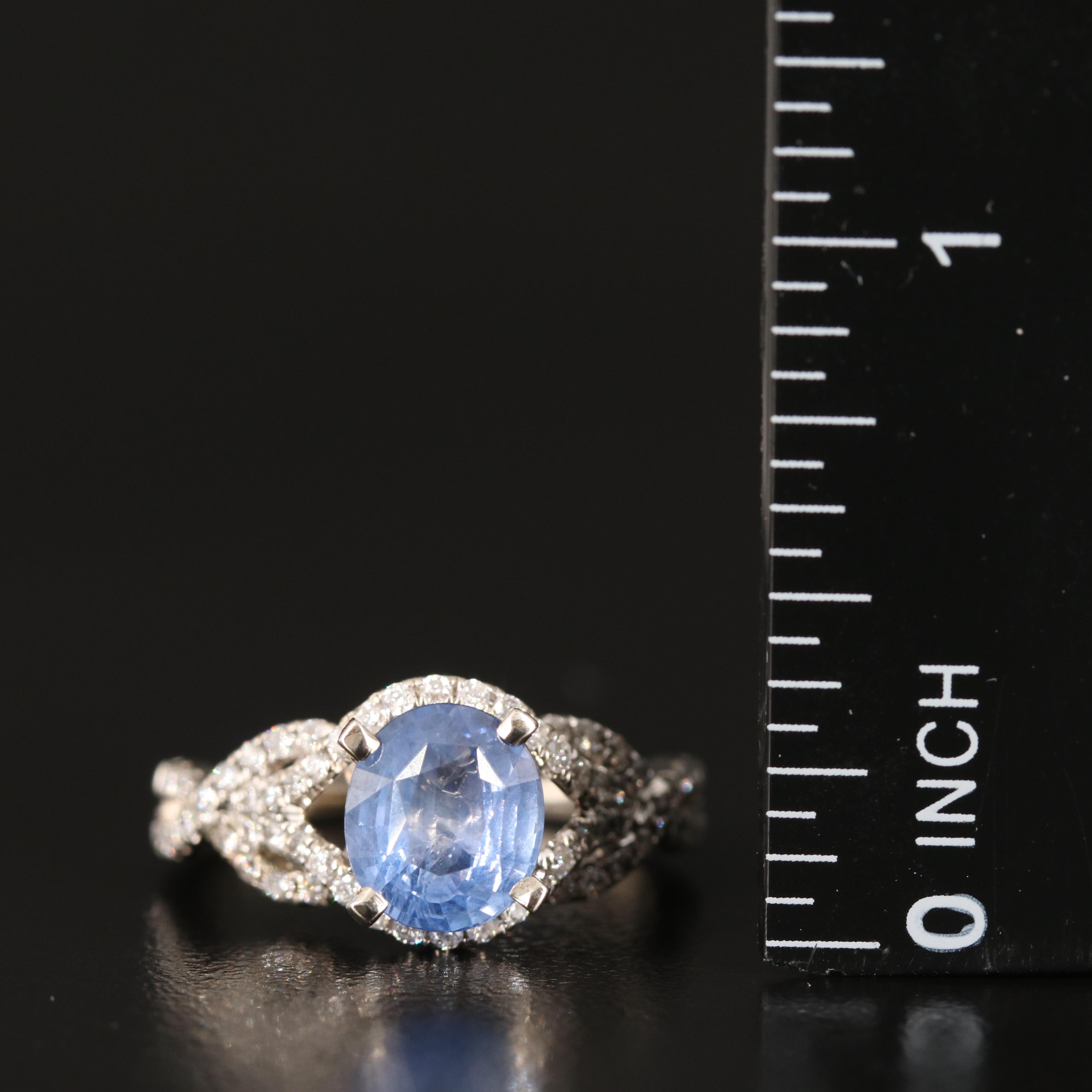 14K 2.29 CT Unheated Ceylon Sapphire and Diamond Ring with GIA Report