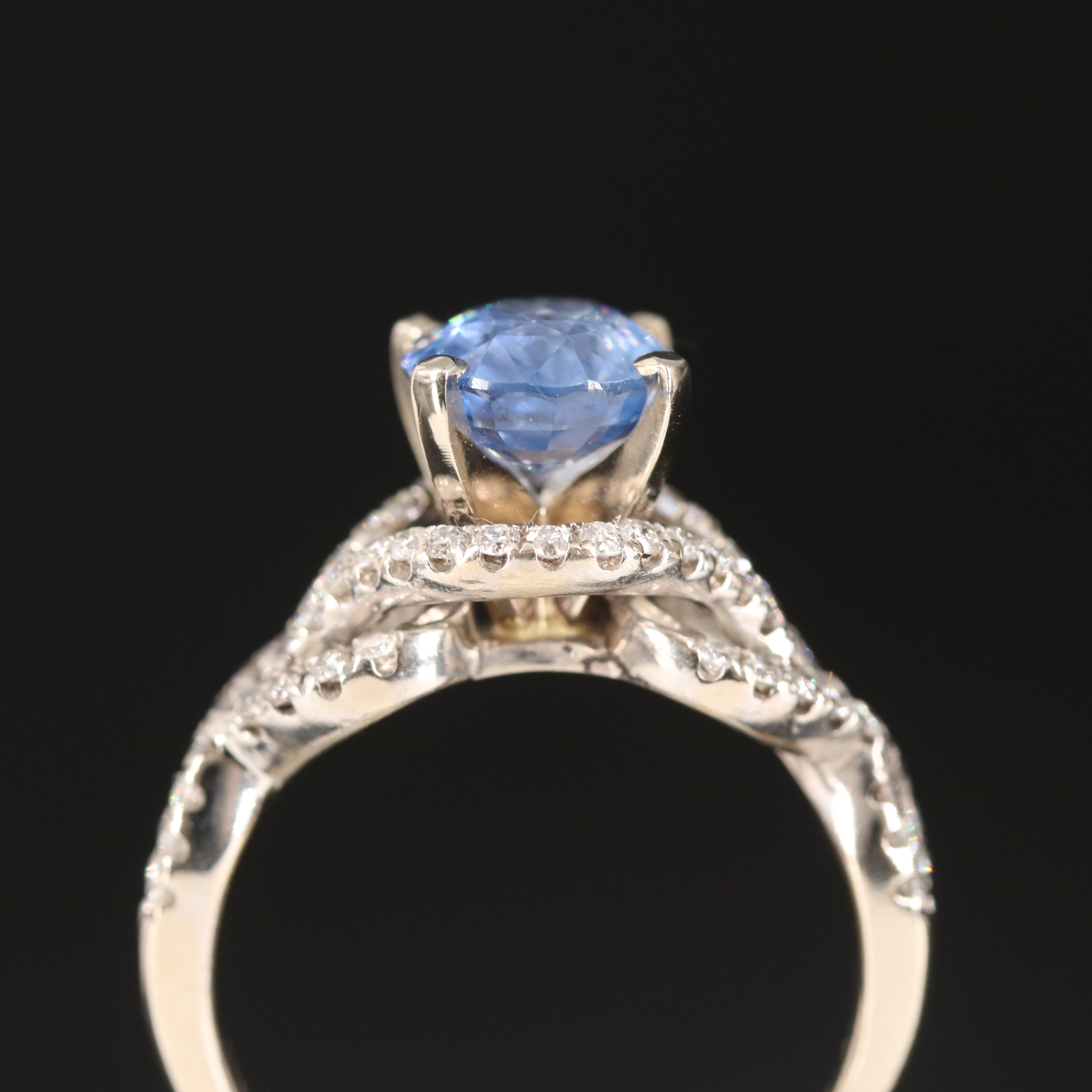 14K 2.29 CT Unheated Ceylon Sapphire and Diamond Ring with GIA Report