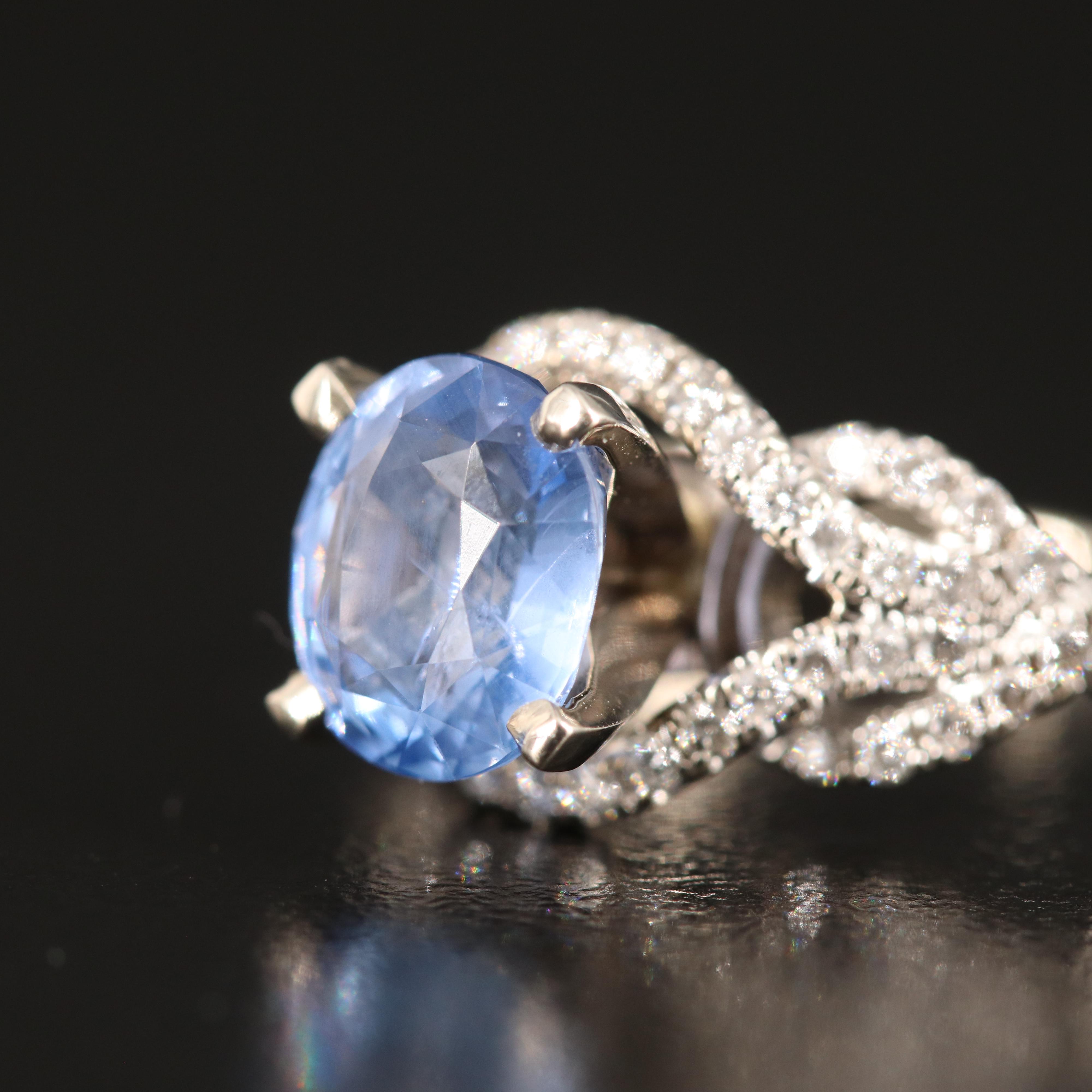 14K 2.29 CT Unheated Ceylon Sapphire and Diamond Ring with GIA Report