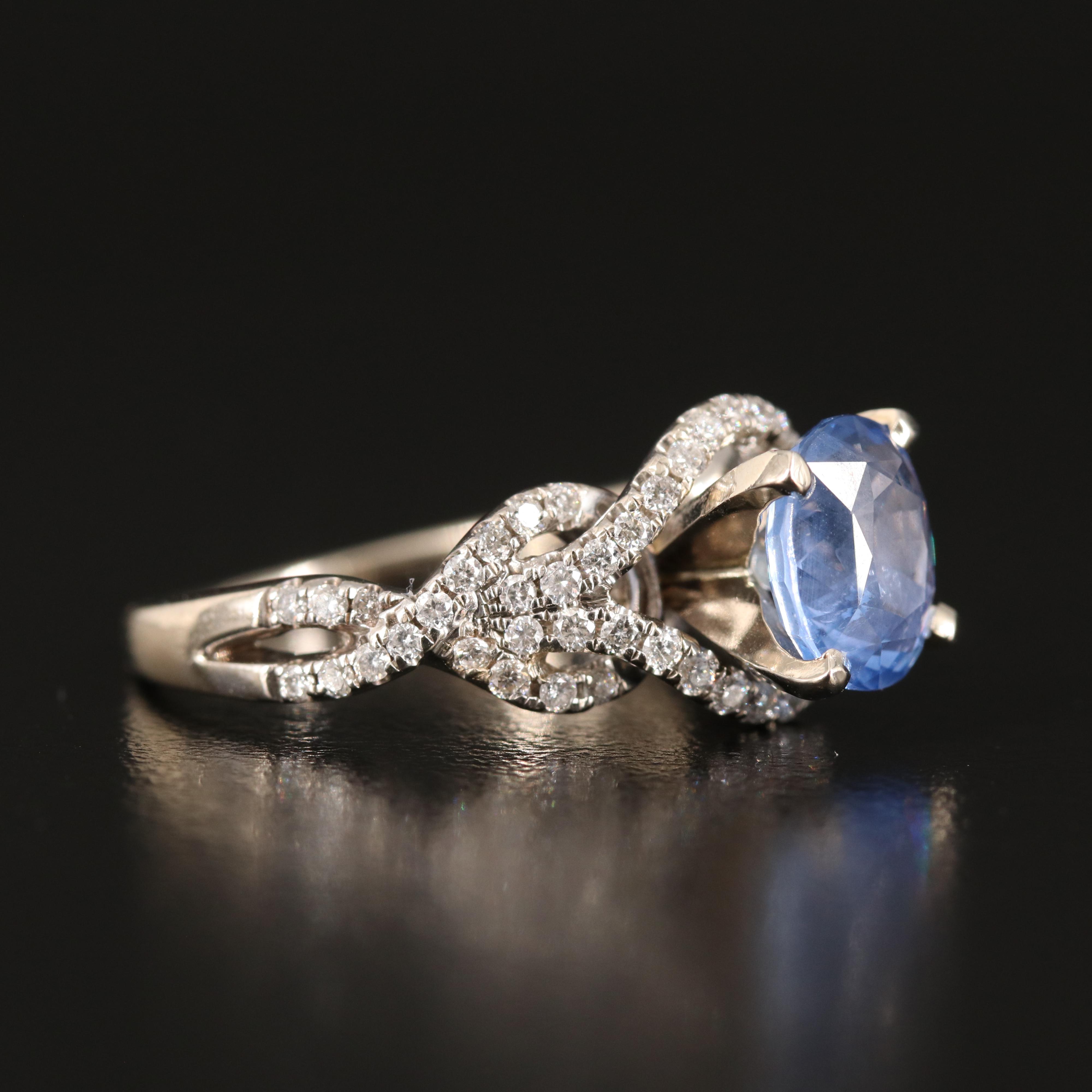 14K 2.29 CT Unheated Ceylon Sapphire and Diamond Ring with GIA Report