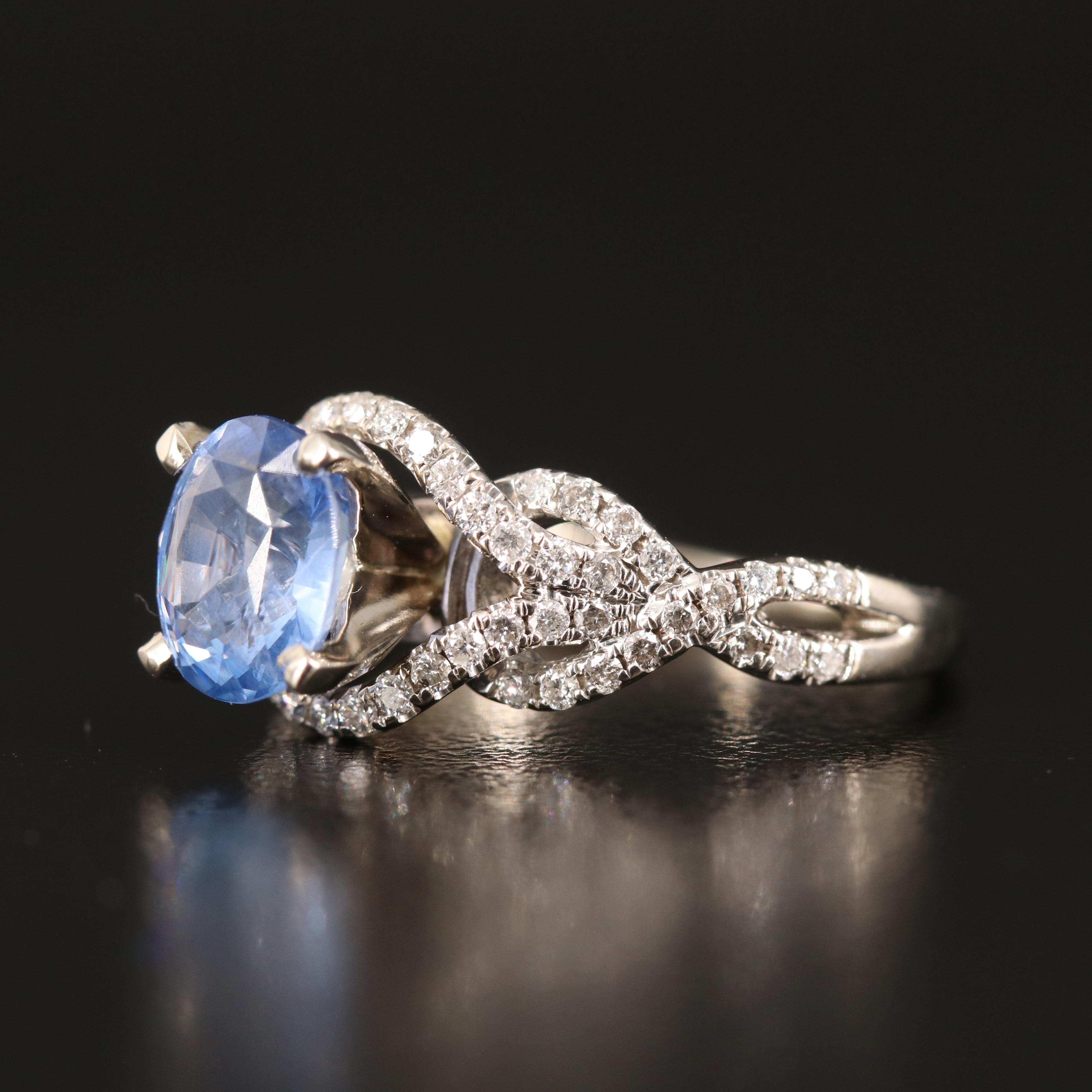 14K 2.29 CT Unheated Ceylon Sapphire and Diamond Ring with GIA Report