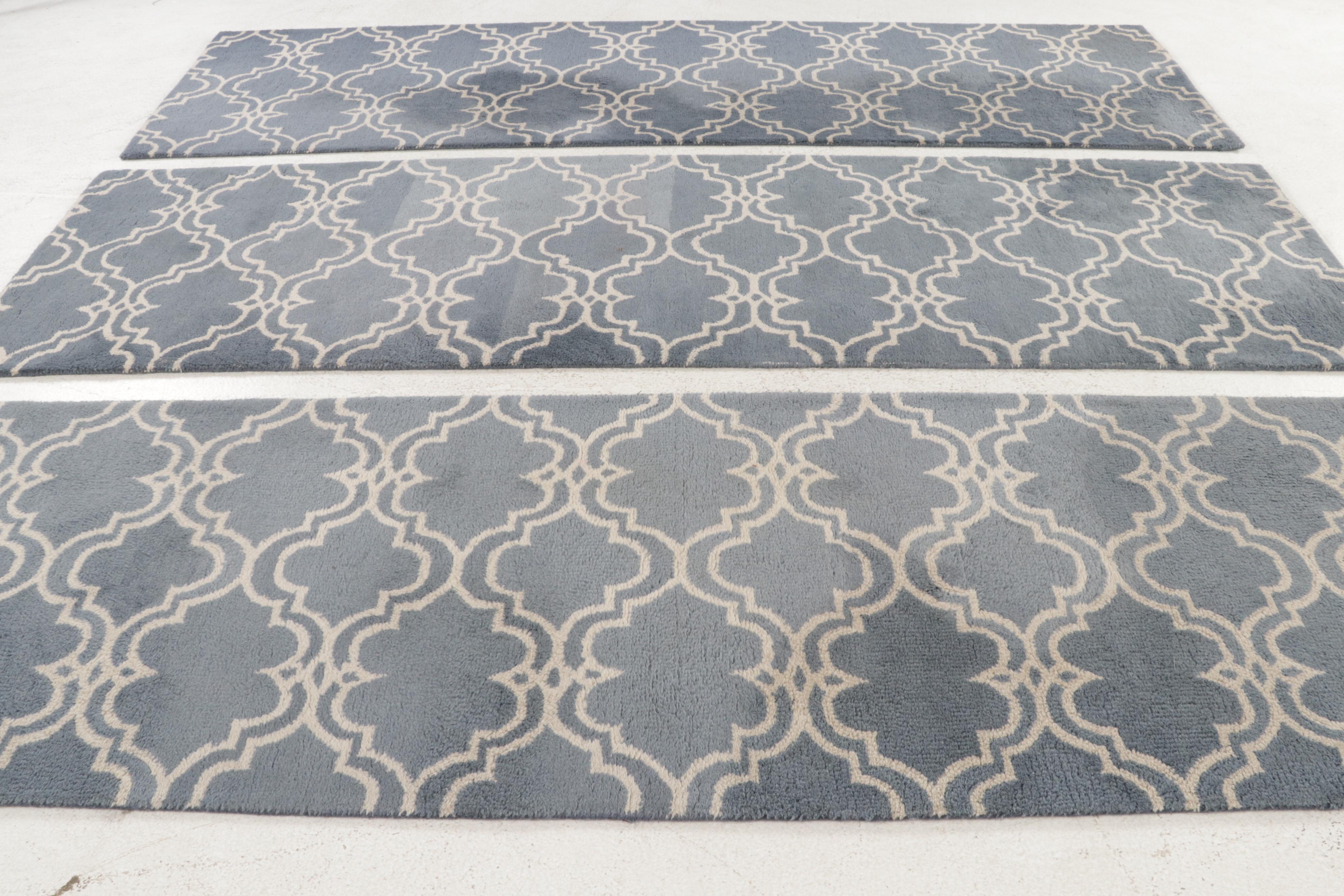 2'6 x 8'11 Hand-Tufted Pottery Barn "Scroll Tile" Carpet Runners