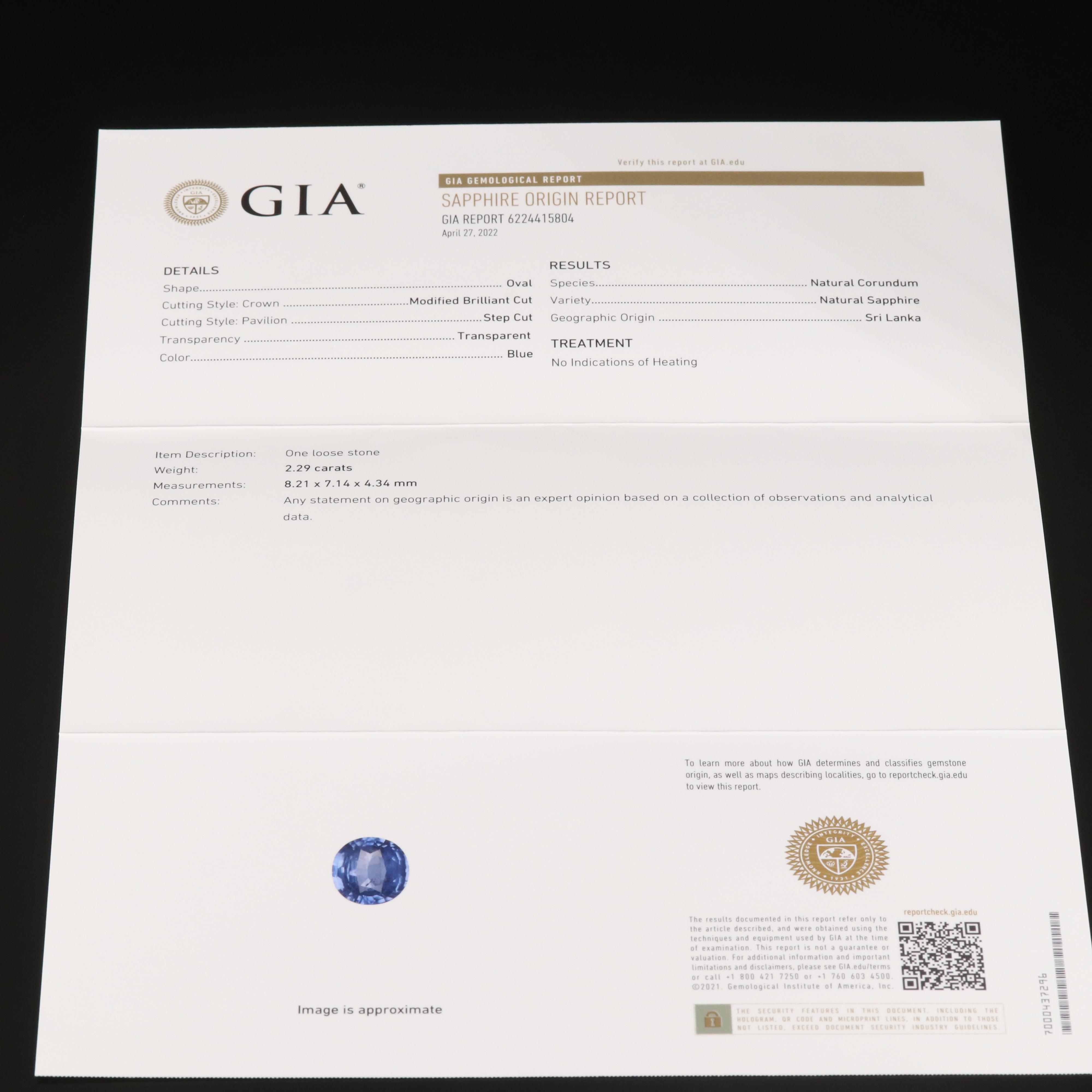14K 2.29 CT Unheated Ceylon Sapphire and Diamond Ring with GIA Report