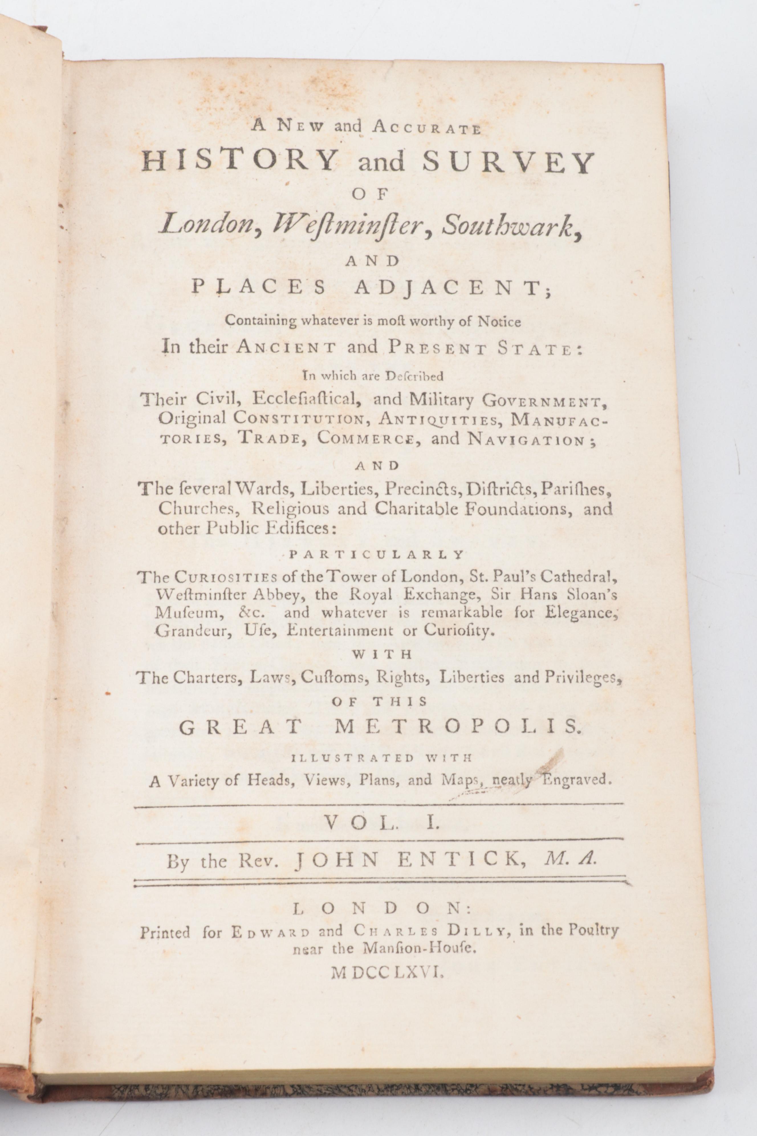 "A New History and Survey of London" Partial Set by John Entick, 1766