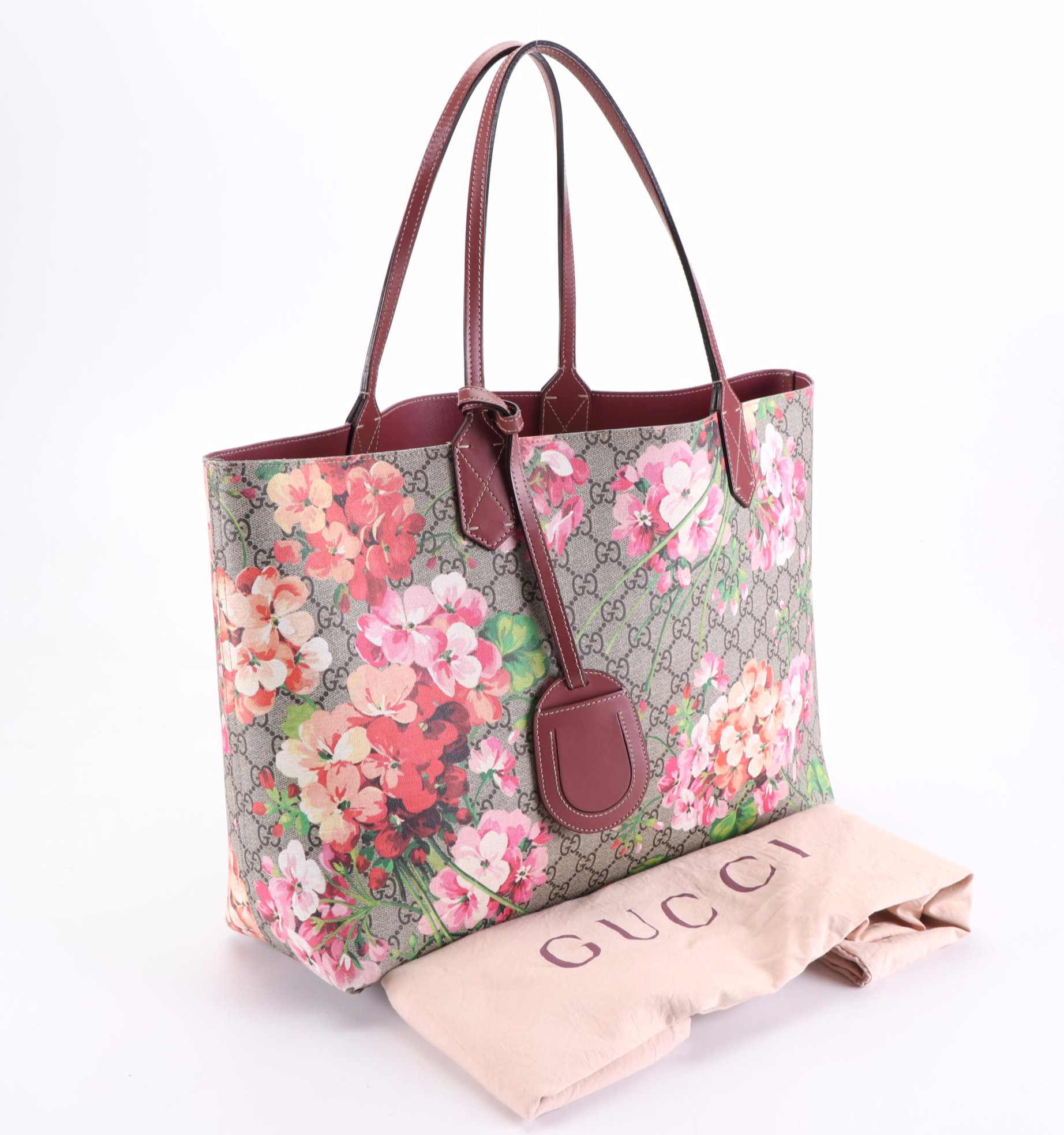 Gucci Reversible Shopper Tote in Floral-Printed GG Supreme Canvas/Leather
