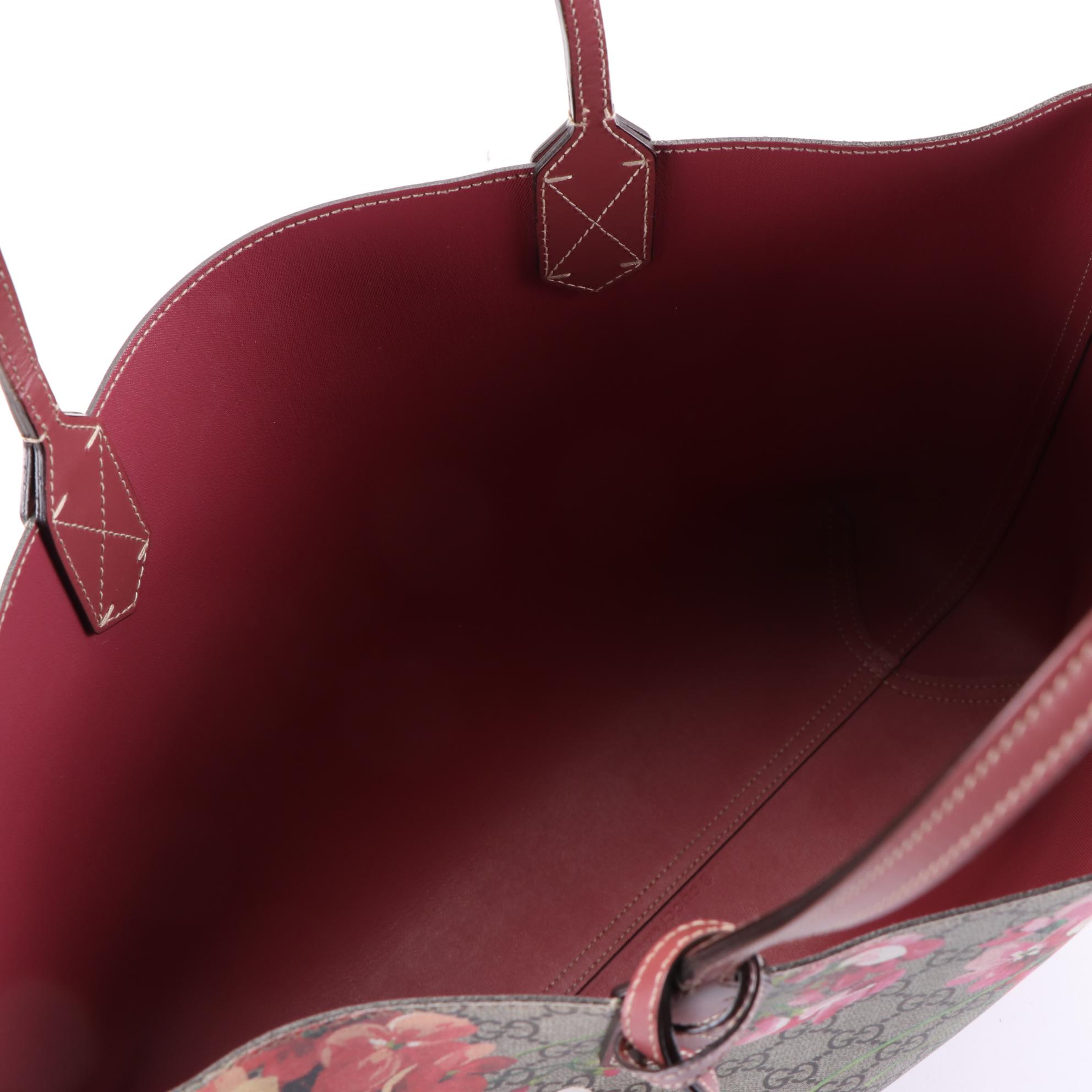 Gucci Reversible Shopper Tote in Floral-Printed GG Supreme Canvas/Leather