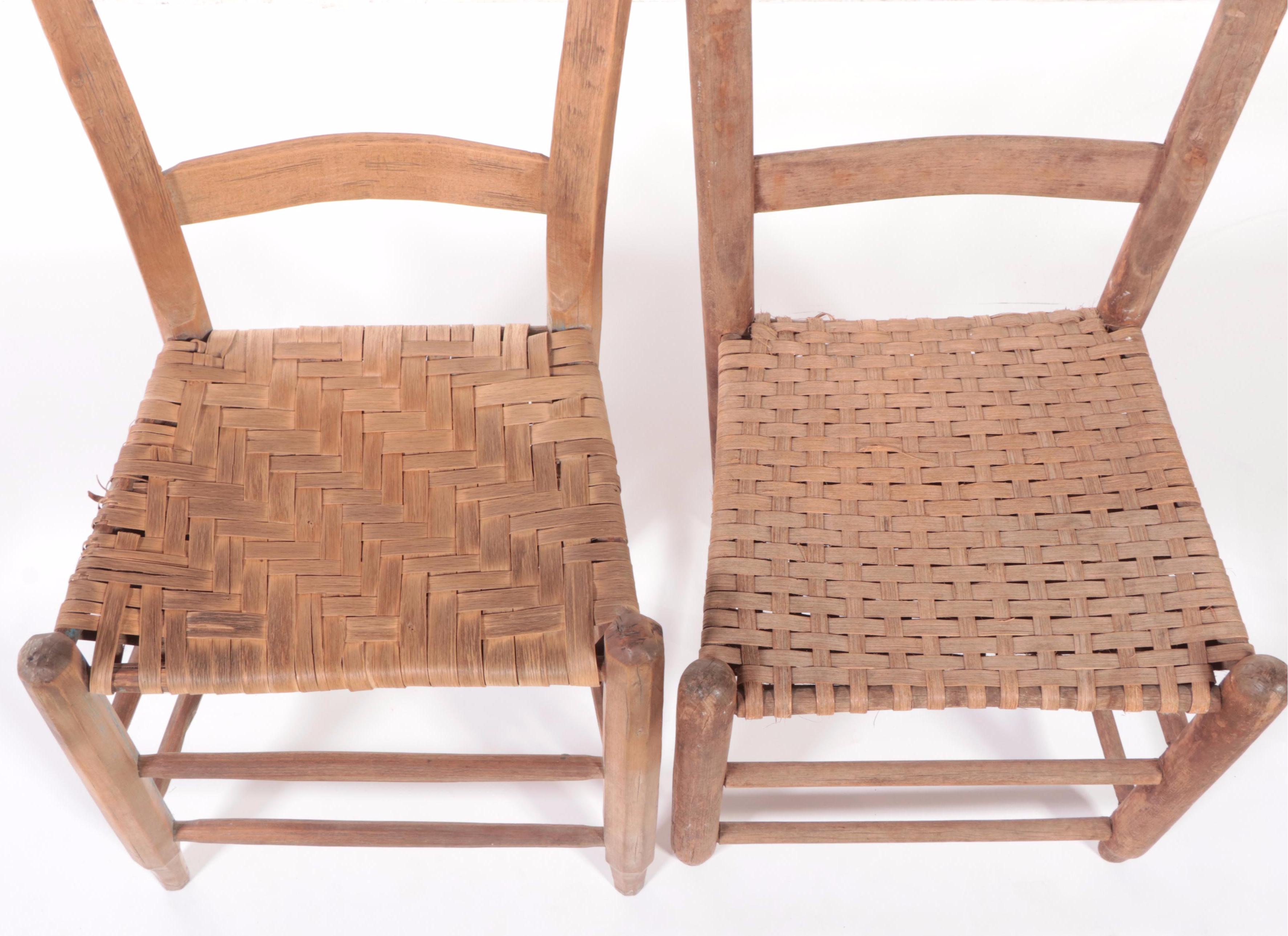 Pair of American Primtive Wood and Splint Seat Side Chairs, Probably Kentucky