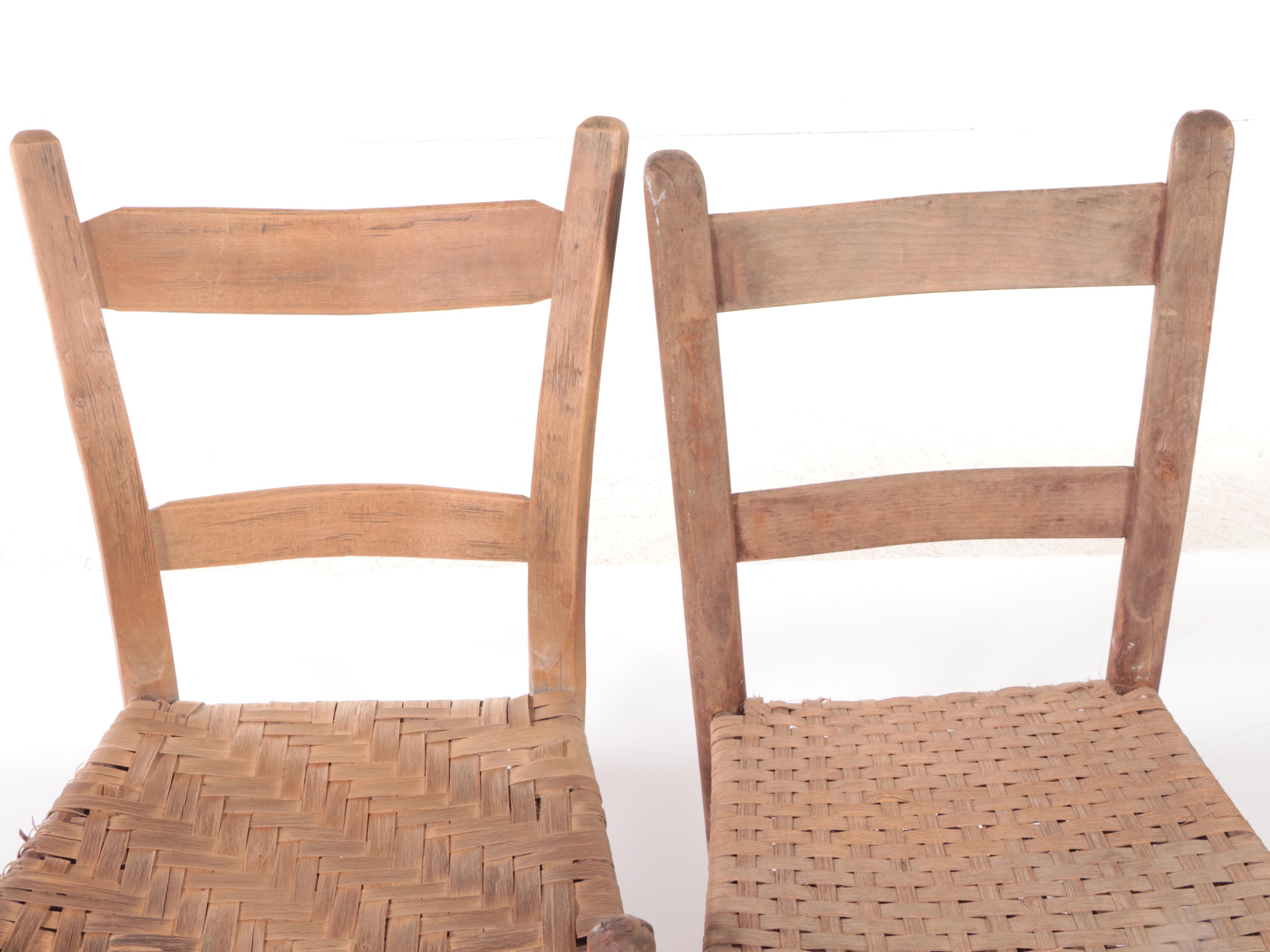 Pair of American Primtive Wood and Splint Seat Side Chairs, Probably Kentucky