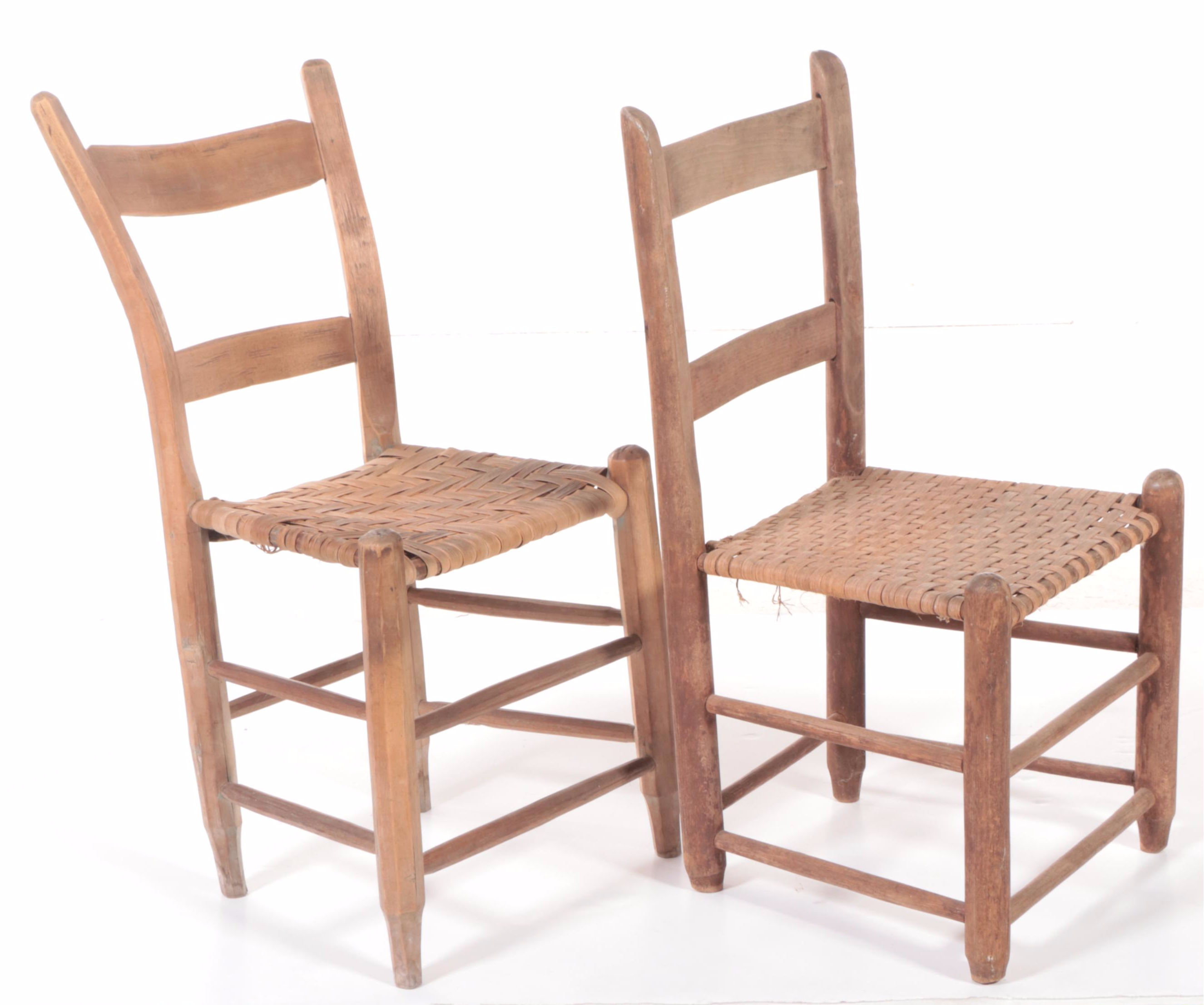 Pair of American Primtive Wood and Splint Seat Side Chairs, Probably Kentucky