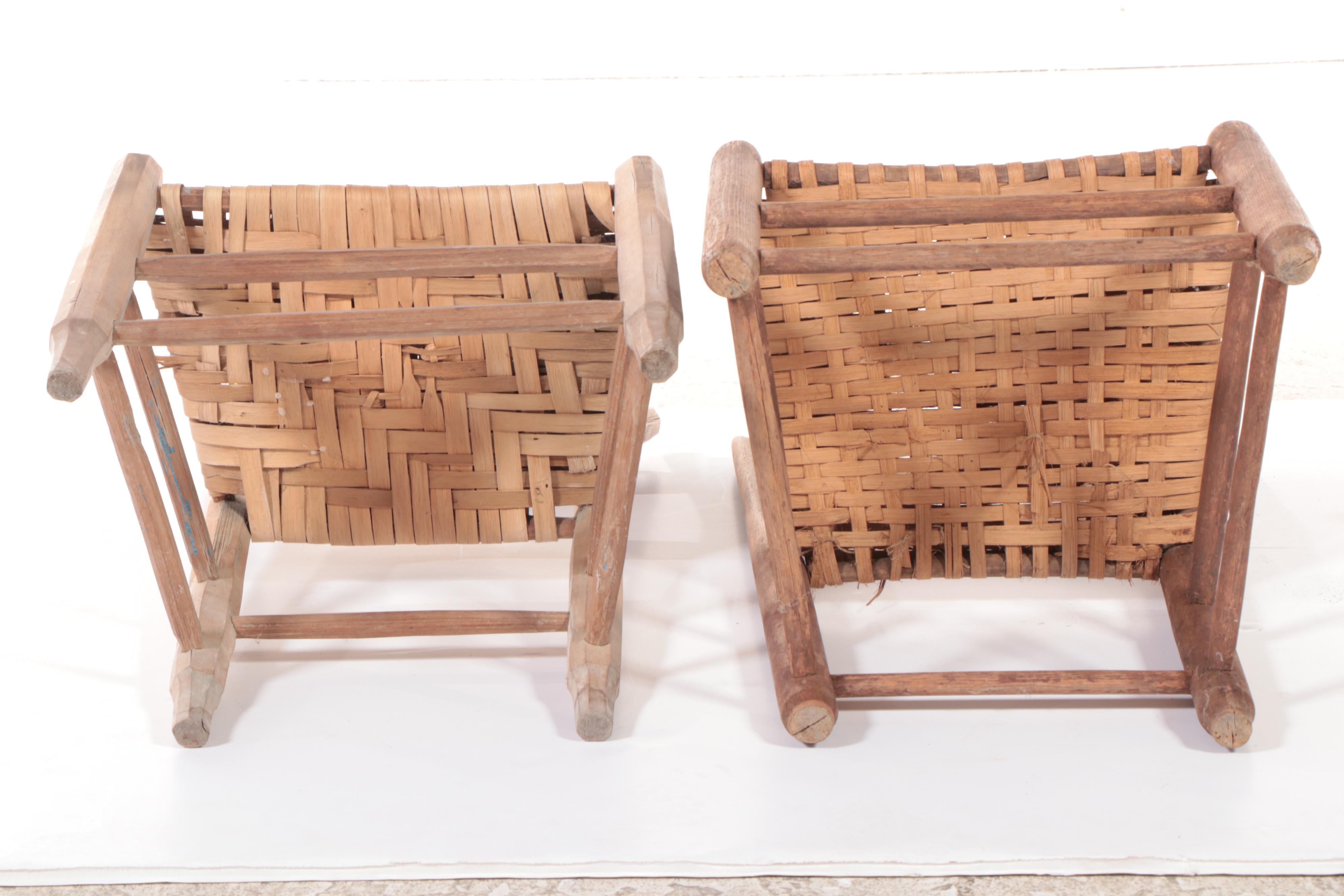 Pair of American Primtive Wood and Splint Seat Side Chairs, Probably Kentucky
