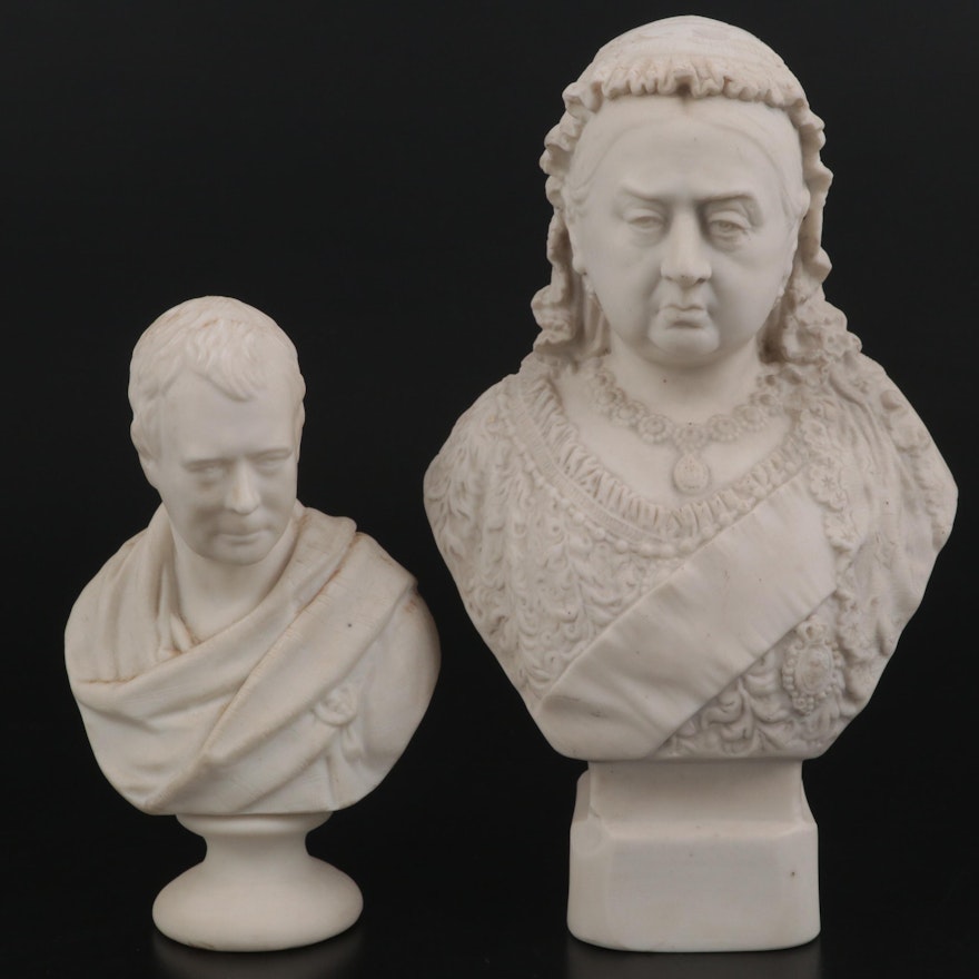 English Parian Busts of Queen Victoria and Lord Byron, Late 19th Century