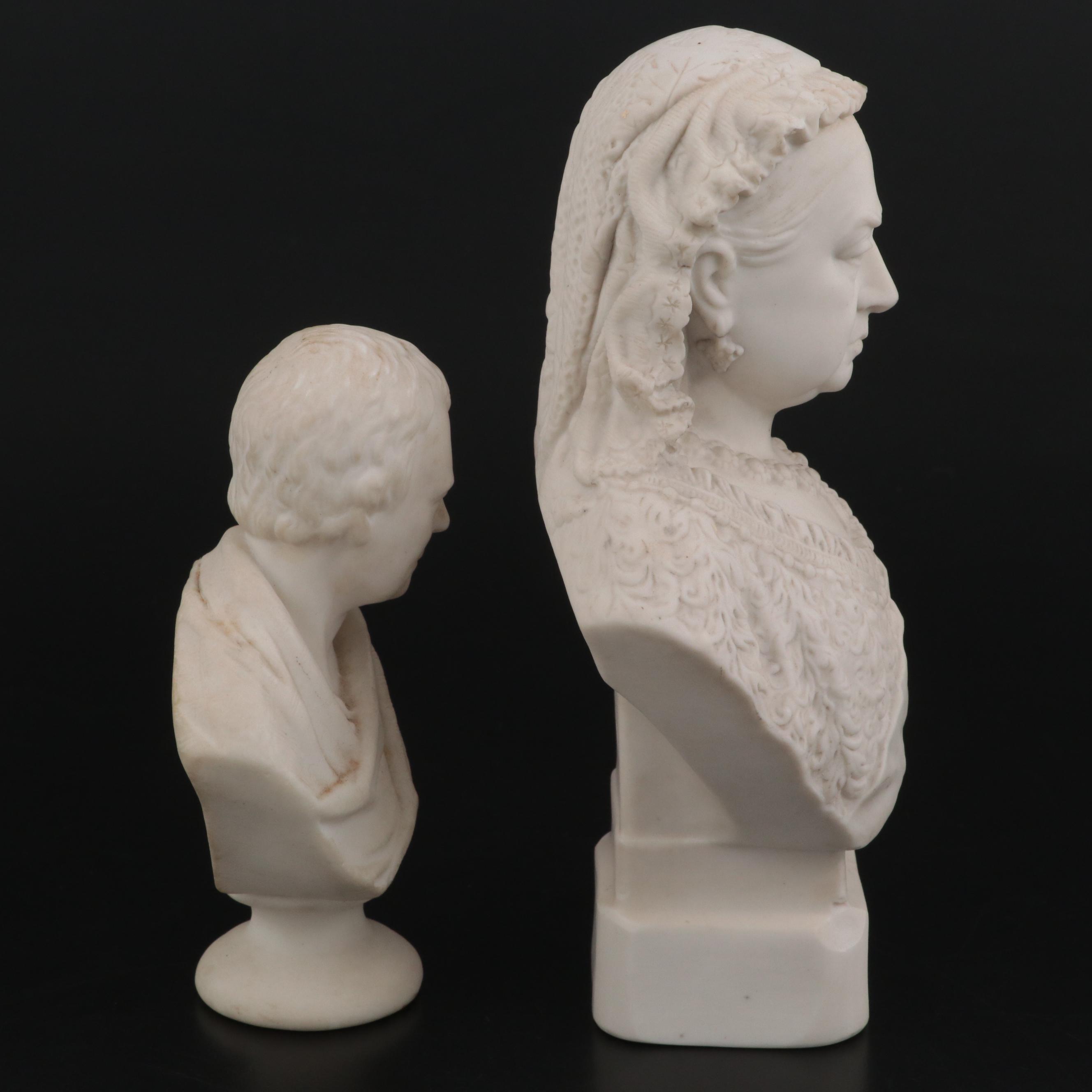 English Parian Busts of Queen Victoria and Lord Byron, Late 19th Century