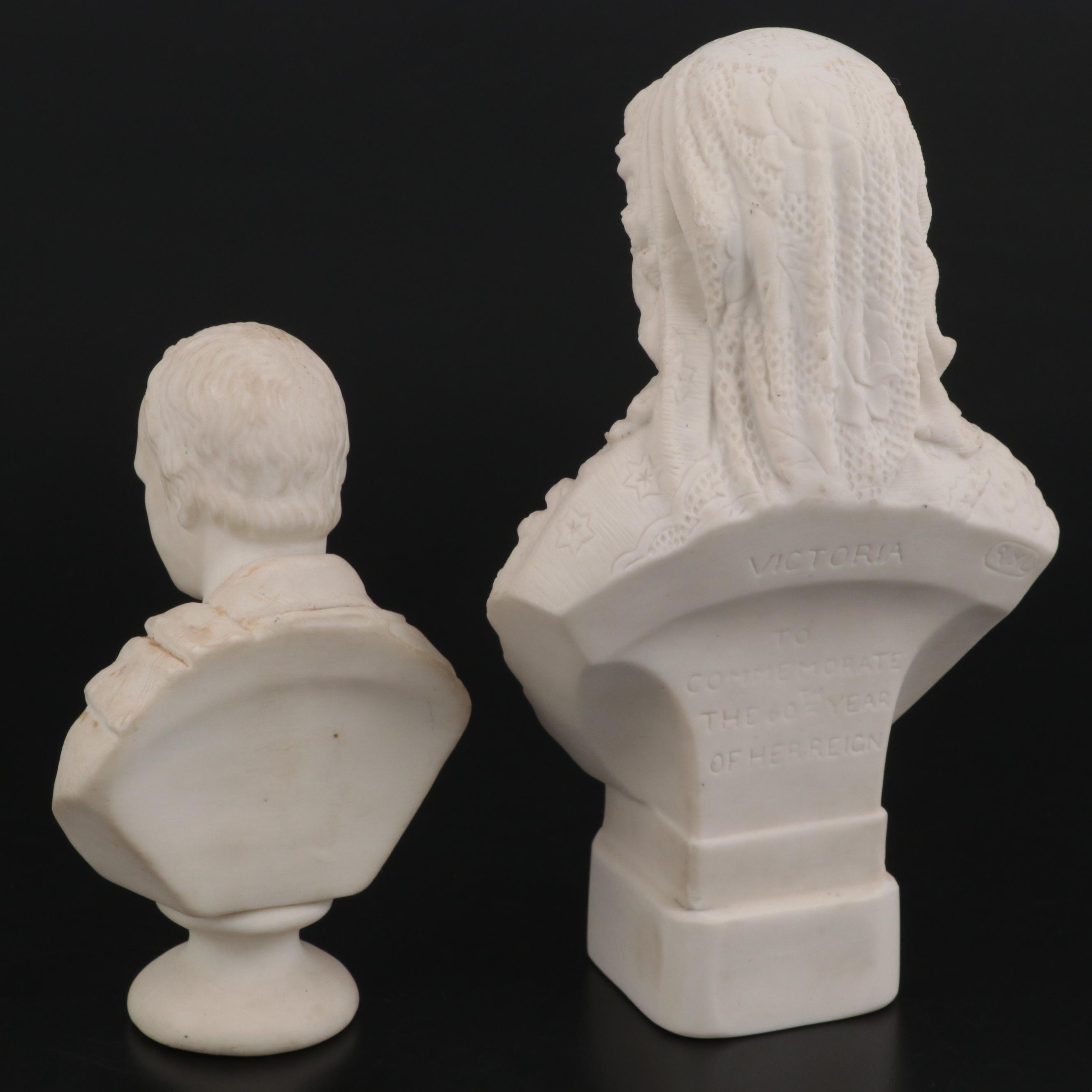English Parian Busts of Queen Victoria and Lord Byron, Late 19th Century