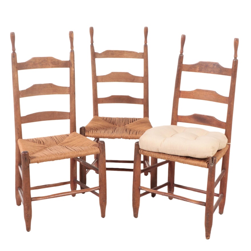 American Primitive Ash and Mixed Woods Ladderback Chairs, 19th Century