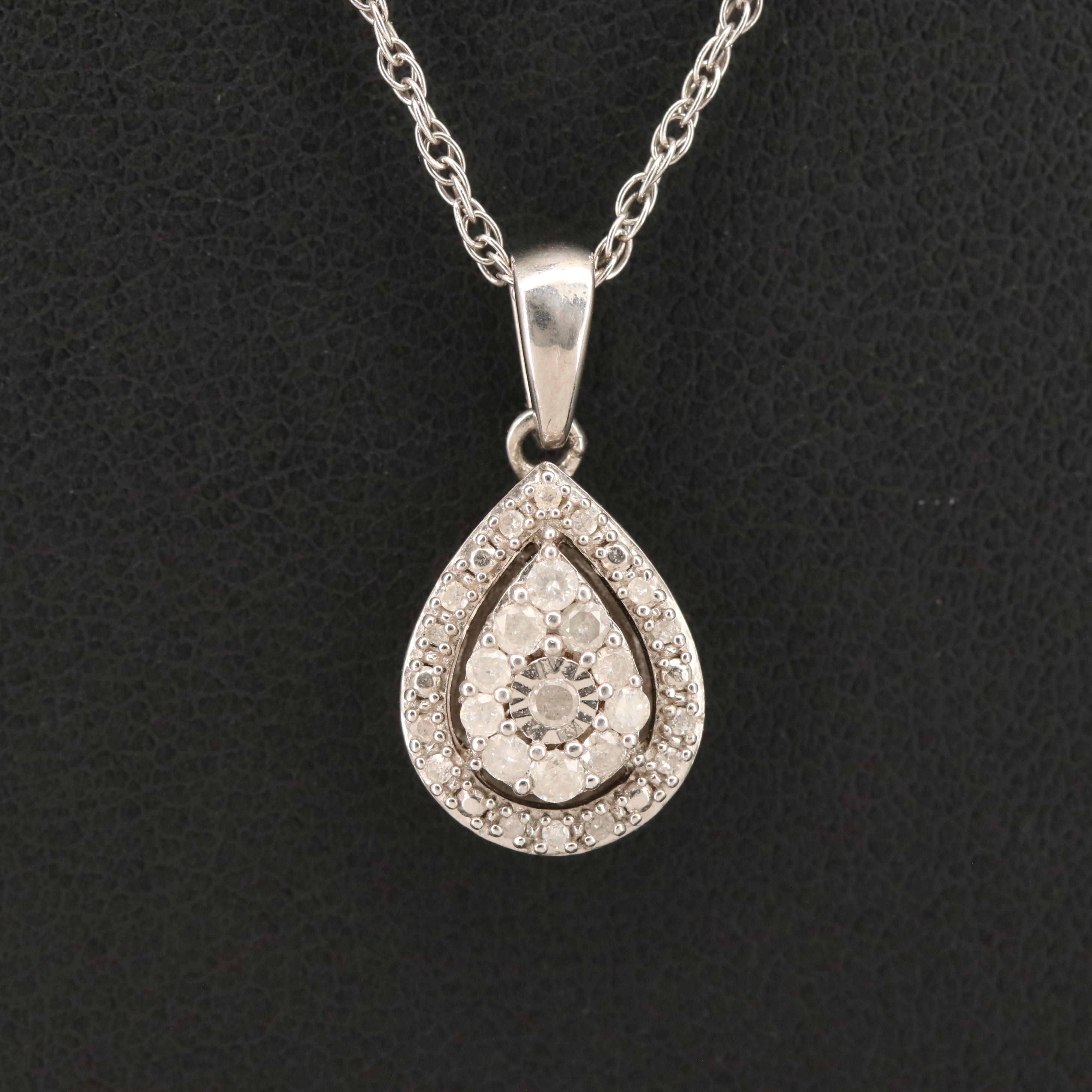 Sterling Diamond Teardrop Pendant Necklace