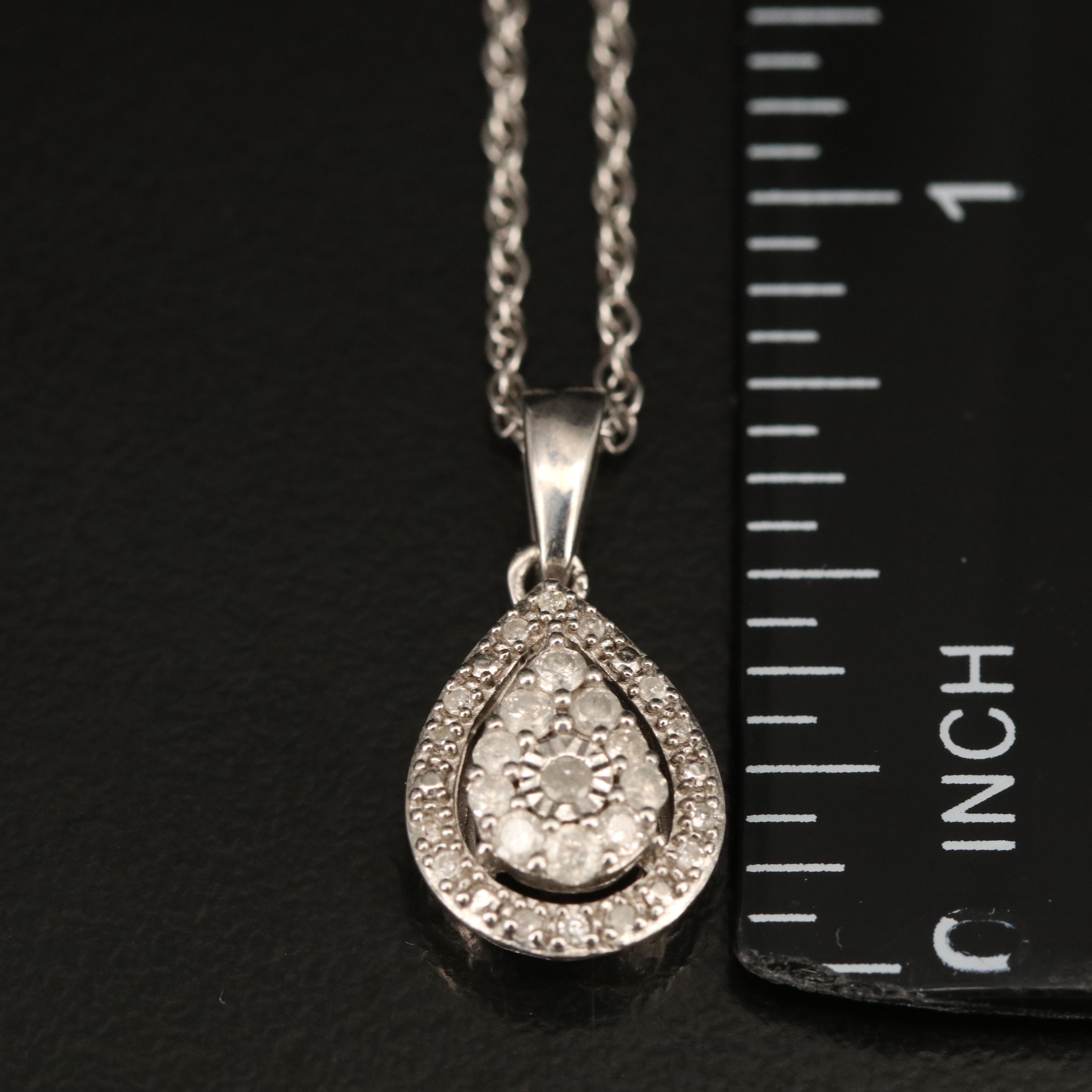 Sterling Diamond Teardrop Pendant Necklace