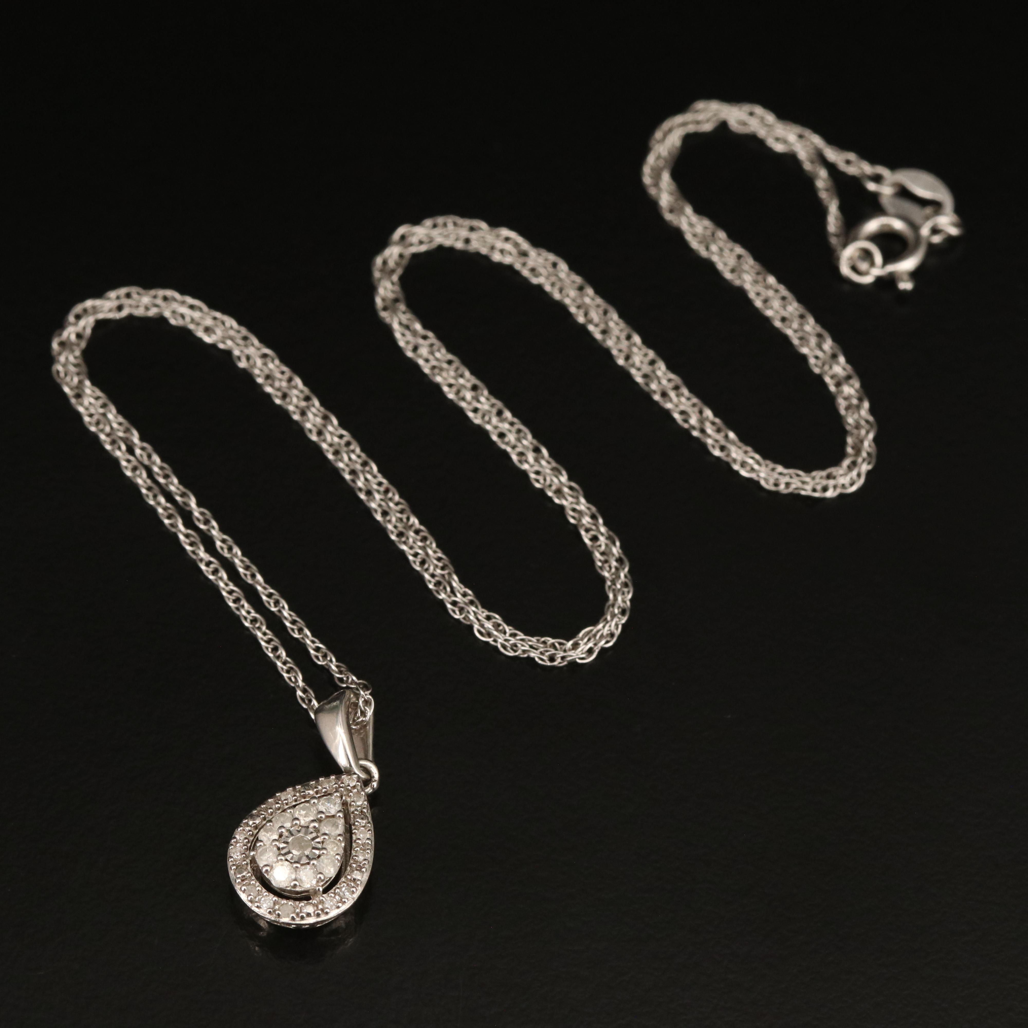 Sterling Diamond Teardrop Pendant Necklace