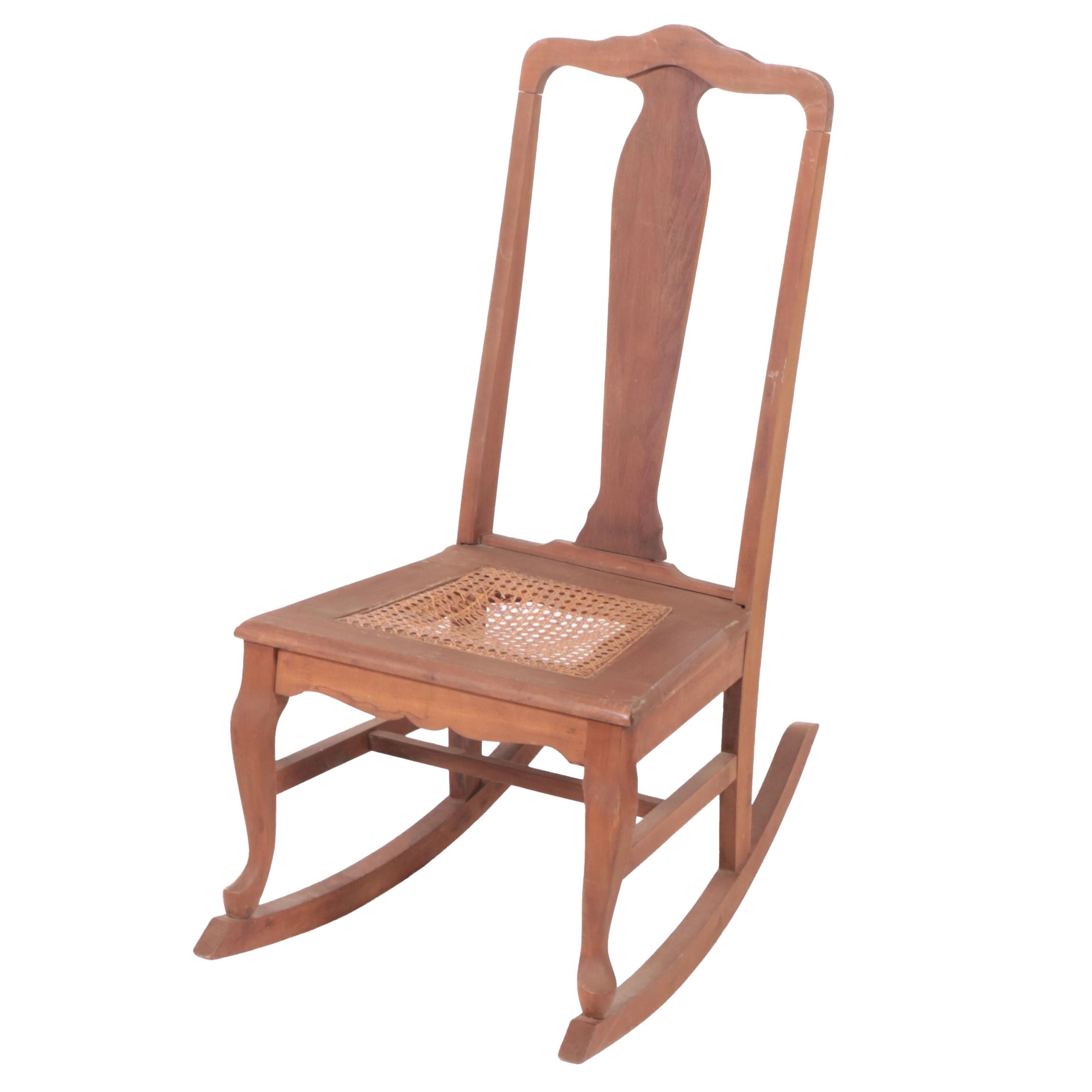 Late Victorian Walnut-Finish Rocking Chair with Cane Seat, Early 20th Century
