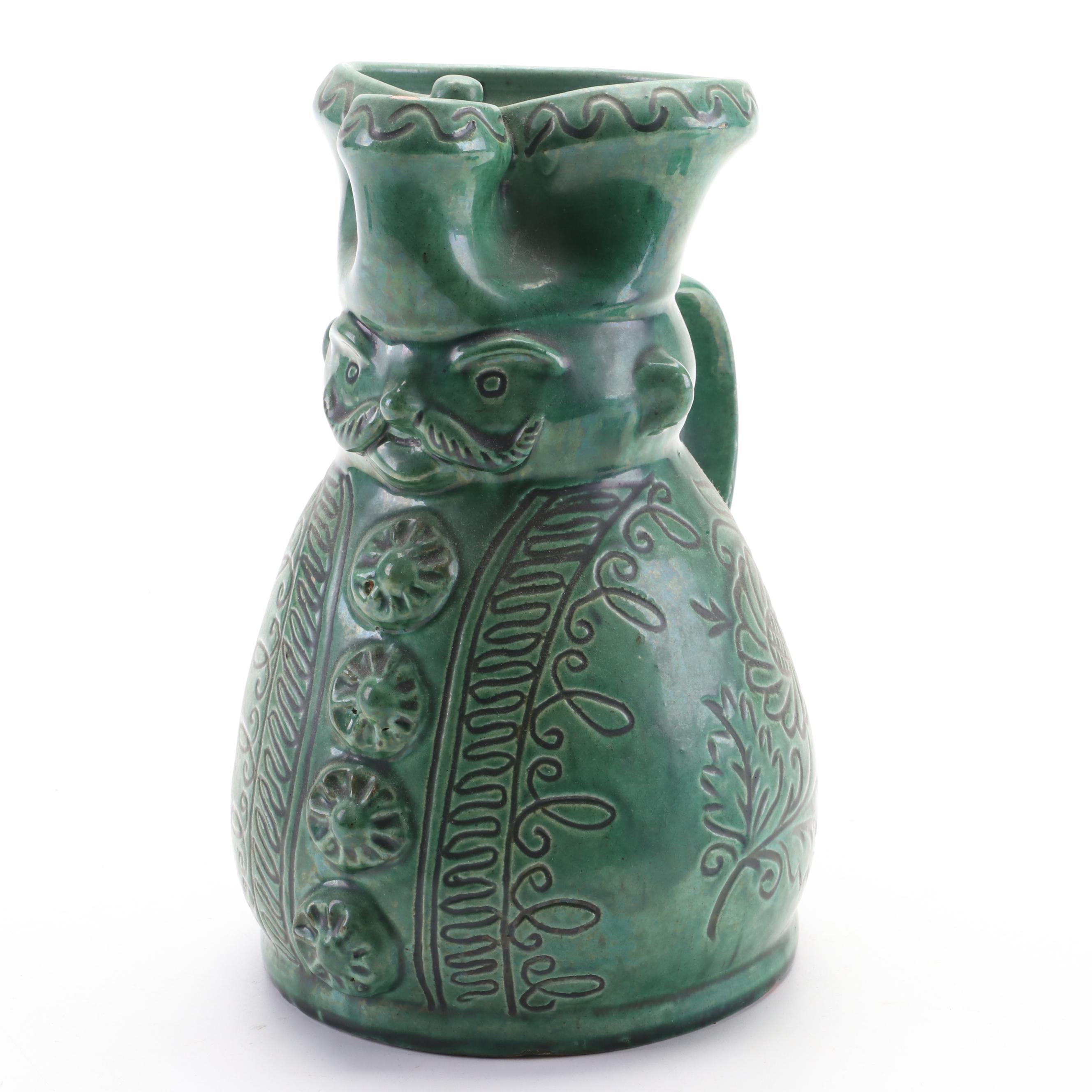 Mónus Ferenc Hungarian Ceramic Miska Soldier Pitcher with Four Shot Glasses