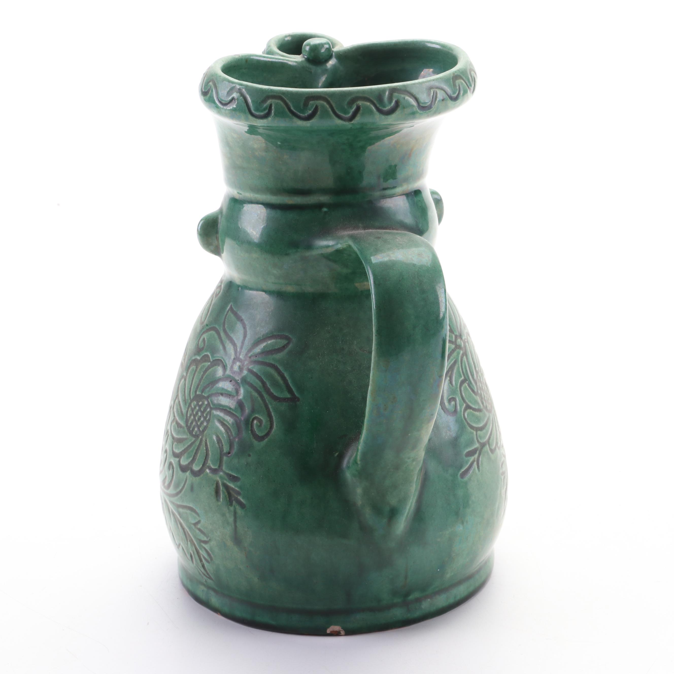 Mónus Ferenc Hungarian Ceramic Miska Soldier Pitcher with Four Shot Glasses