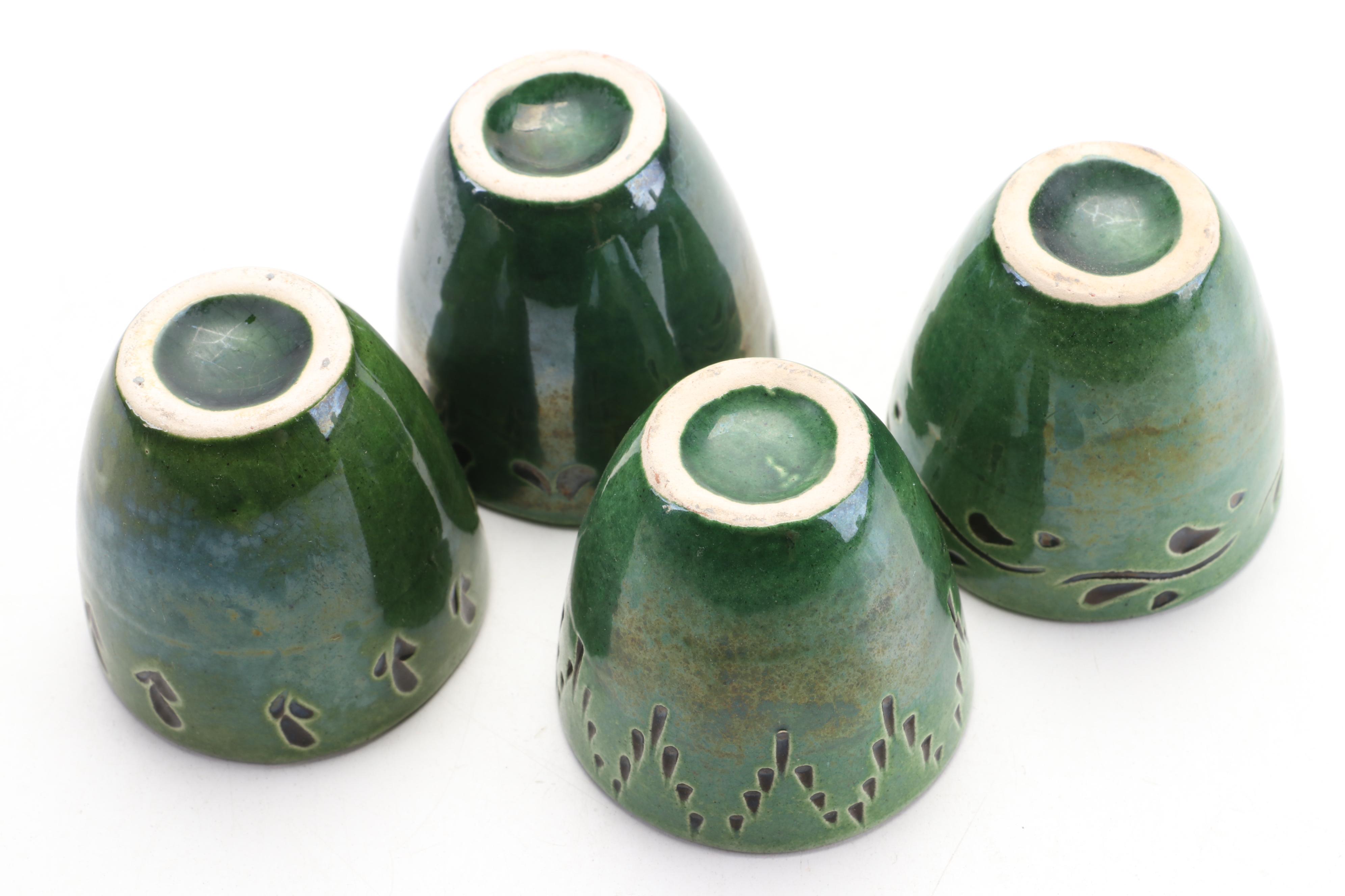 Mónus Ferenc Hungarian Ceramic Miska Soldier Pitcher with Four Shot Glasses