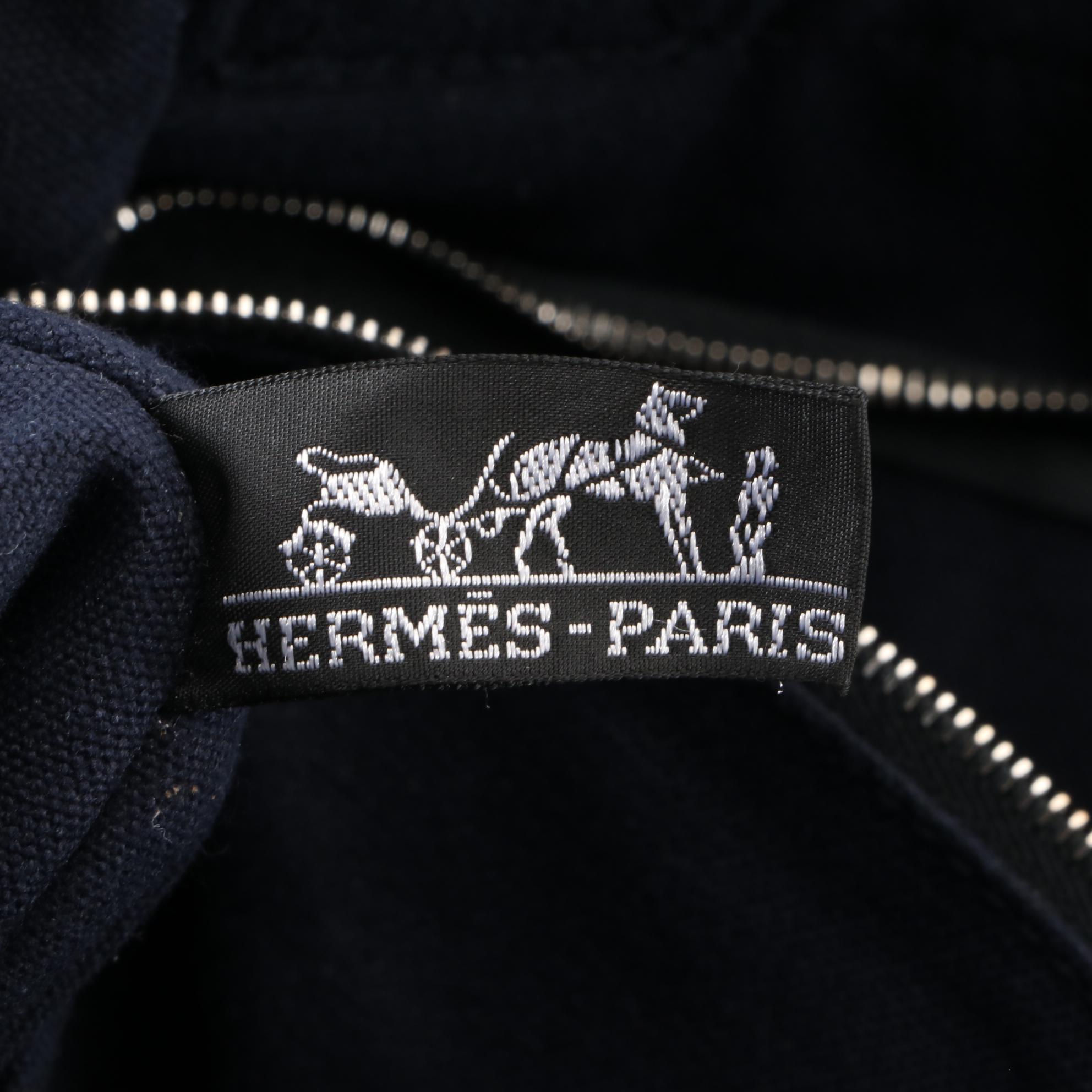 Hermès Fourre Tout MM Tote in Navy and Brown Cotton Canvas